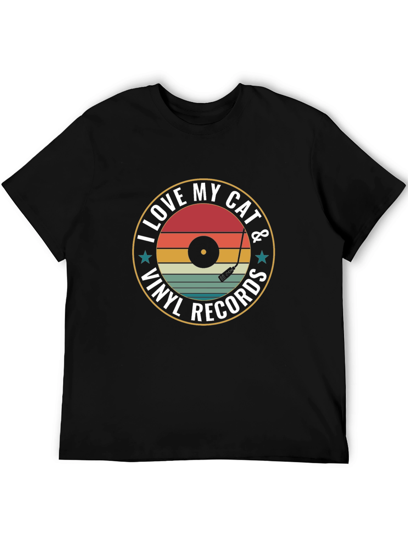 Black I Love My Cat & Vinyl Records Black T-Shirt view 5