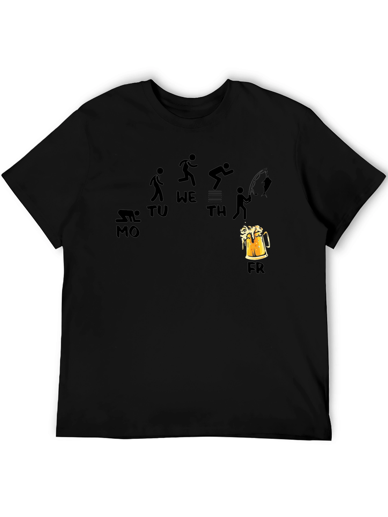 Black Funny Weekday Progression Black T-Shirt view 5