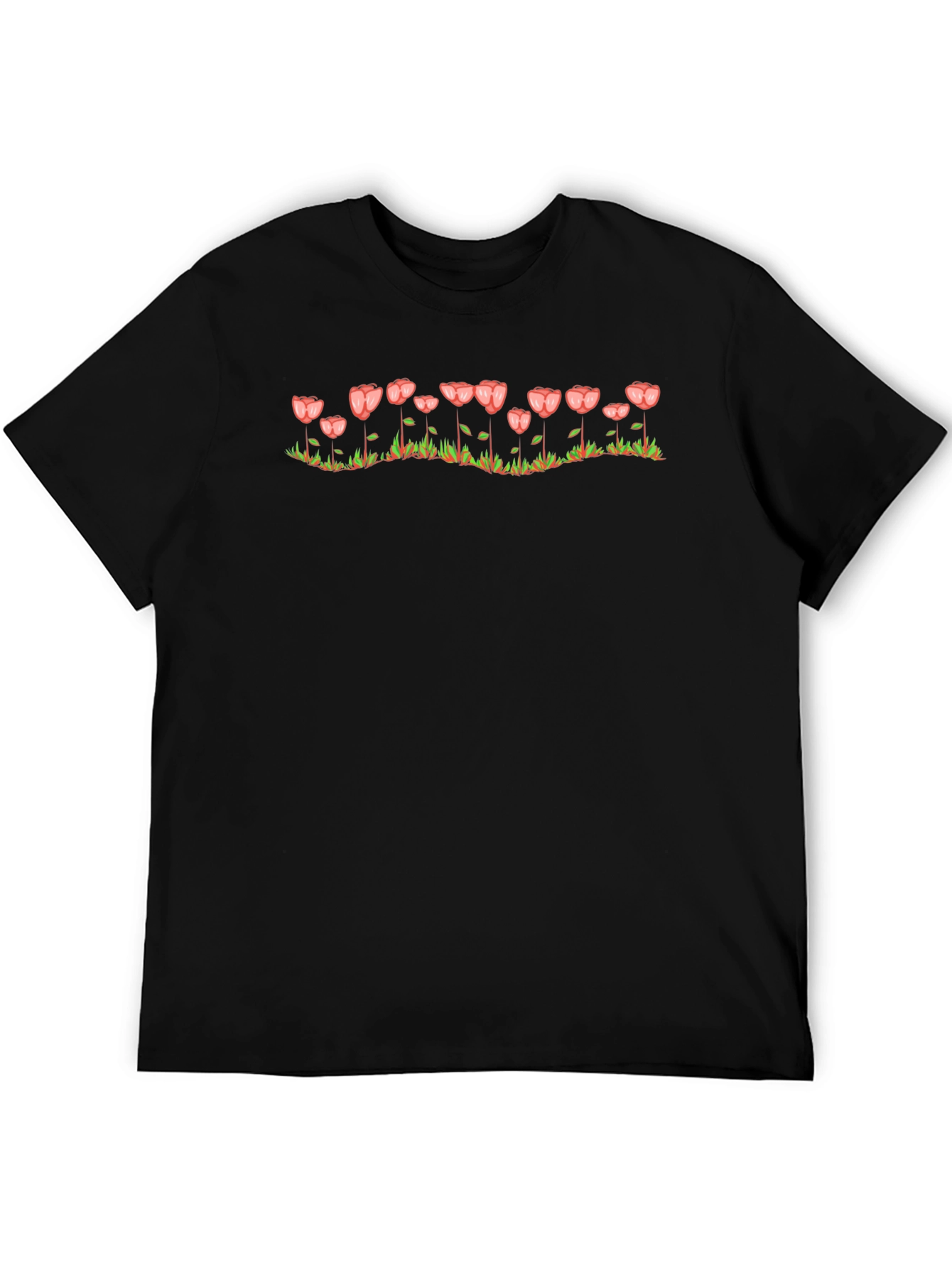 Black Tulip Graphic T-Shirt - Black Crew Neck Tee view 5