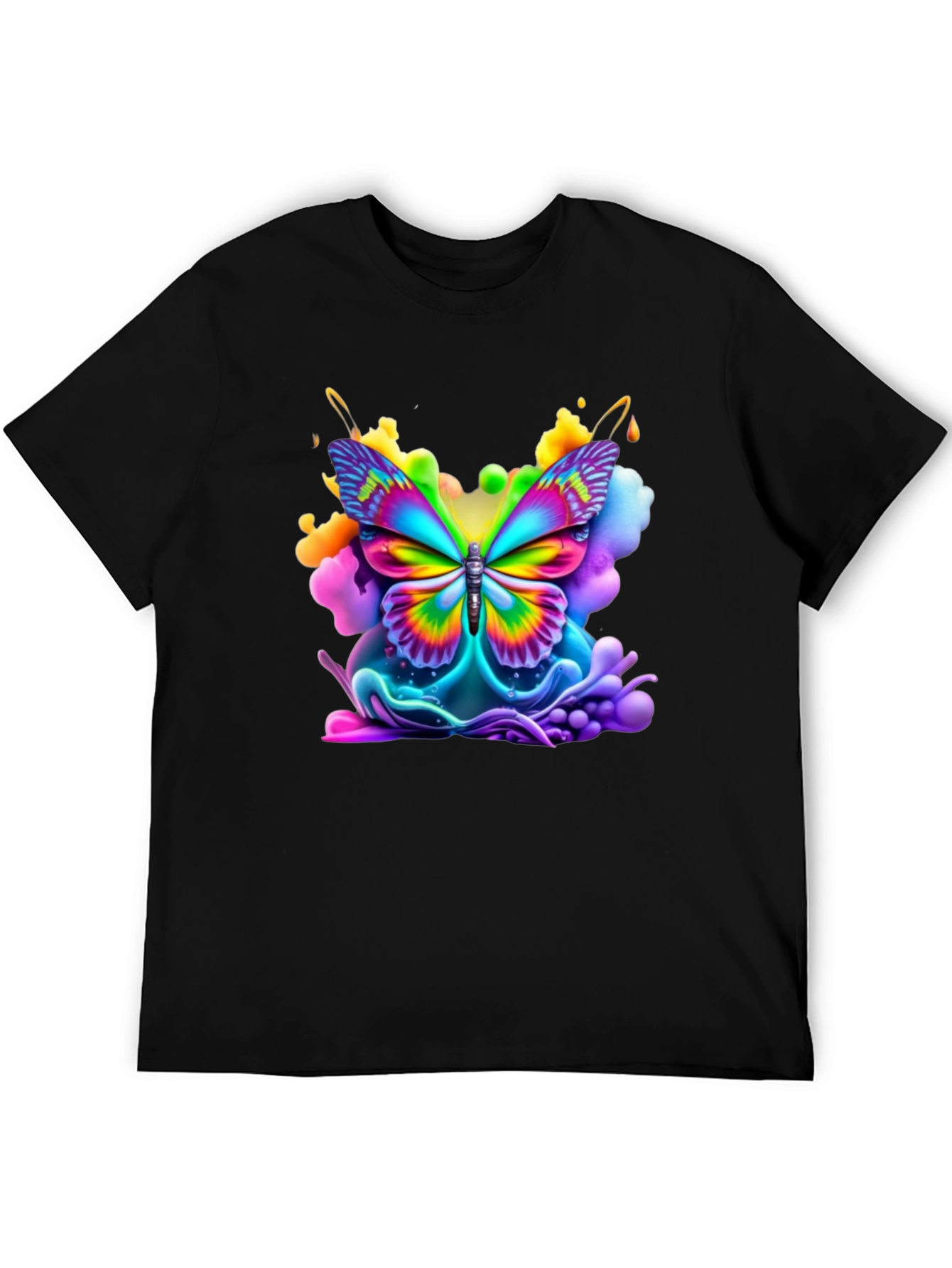 Black Vibrant Butterfly Graphic Tee - Black Cotton Comfort view 5