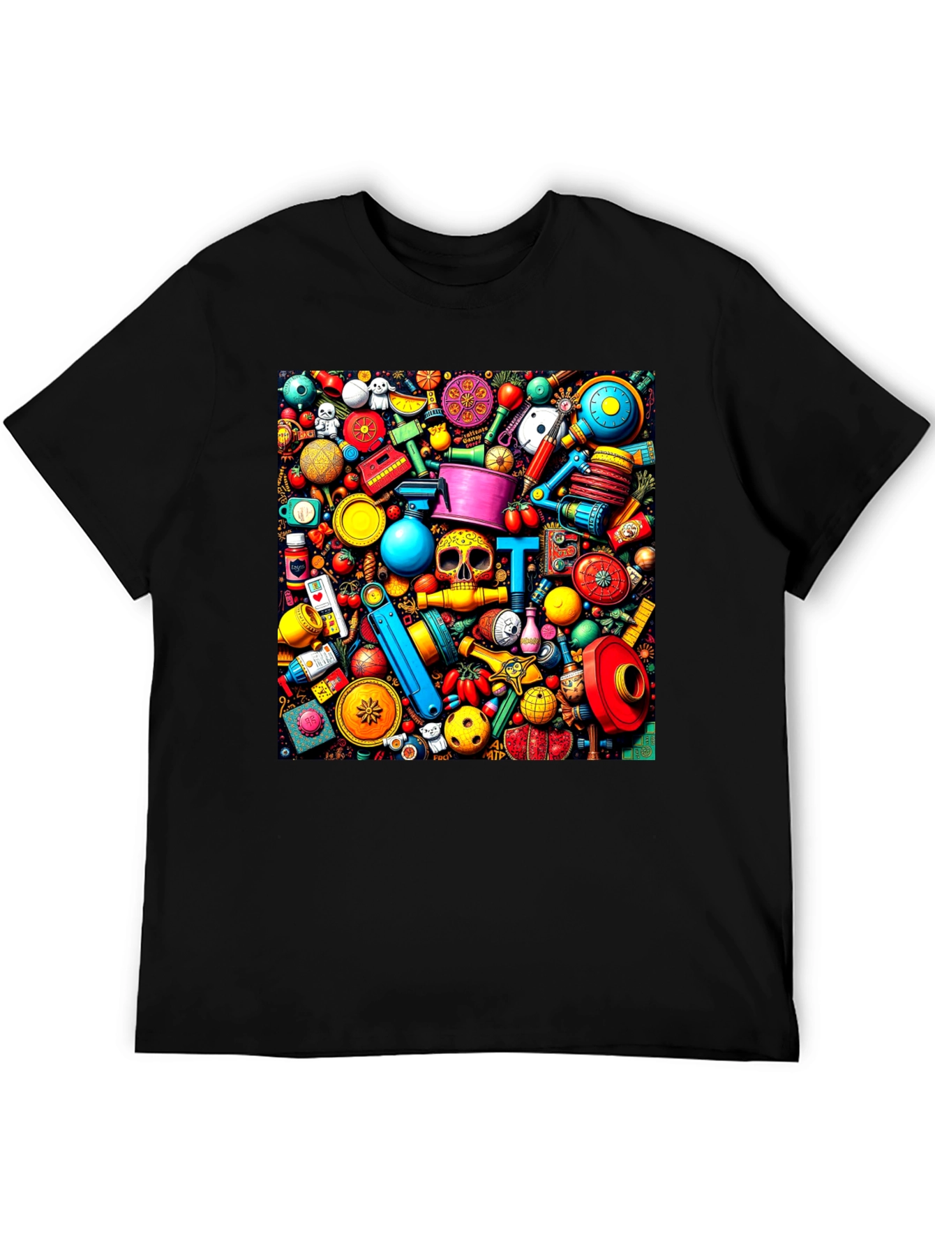 Black Colorful Doodles T-Shirt view 5