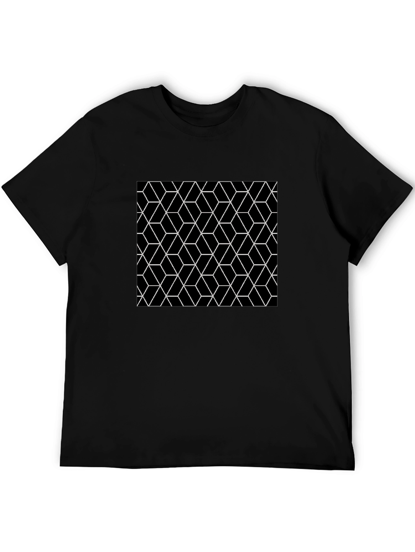 Black Geometric Cube Pattern Black T-Shirt view 5