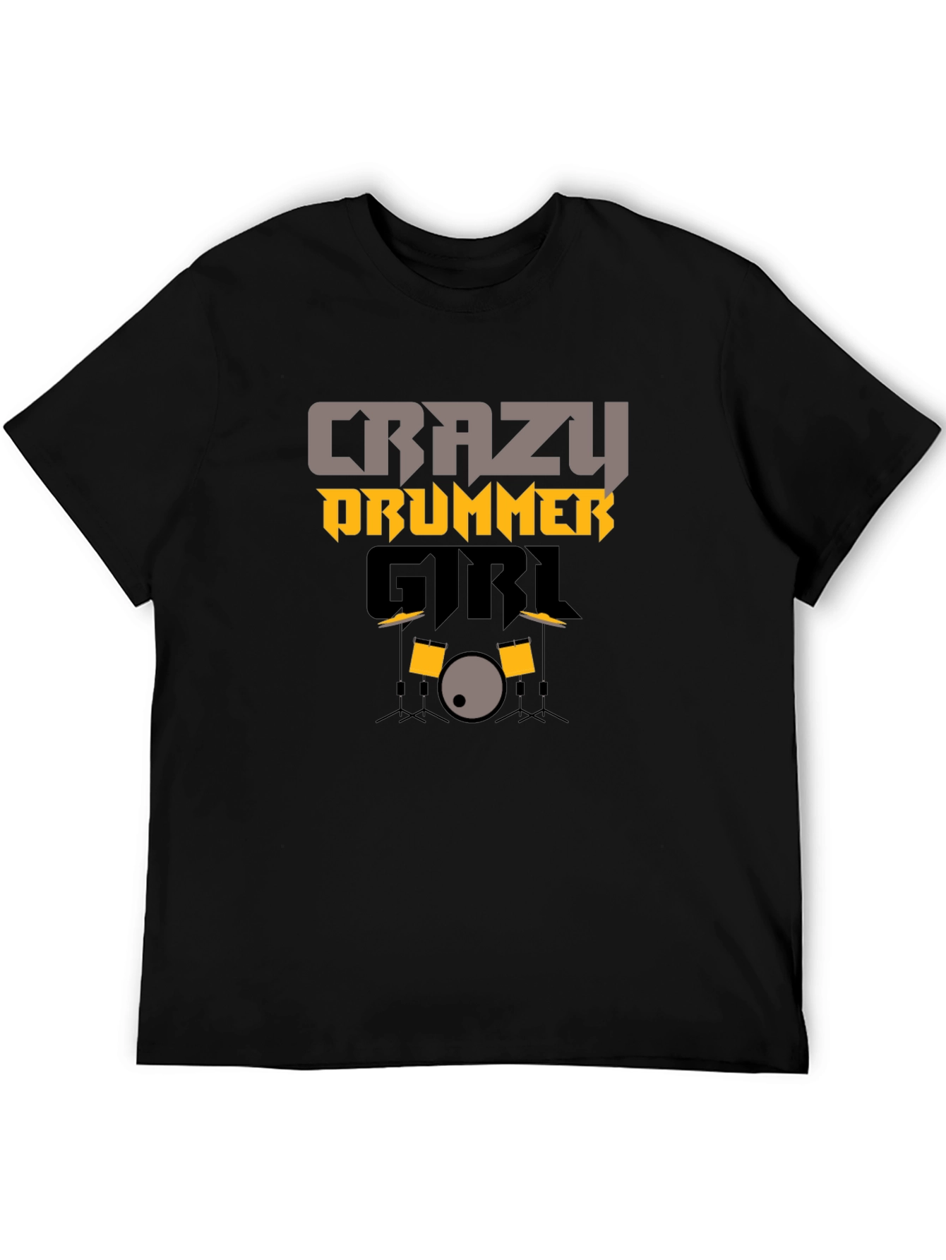Black Crazy Drummer Girl Graphic Tee view 5