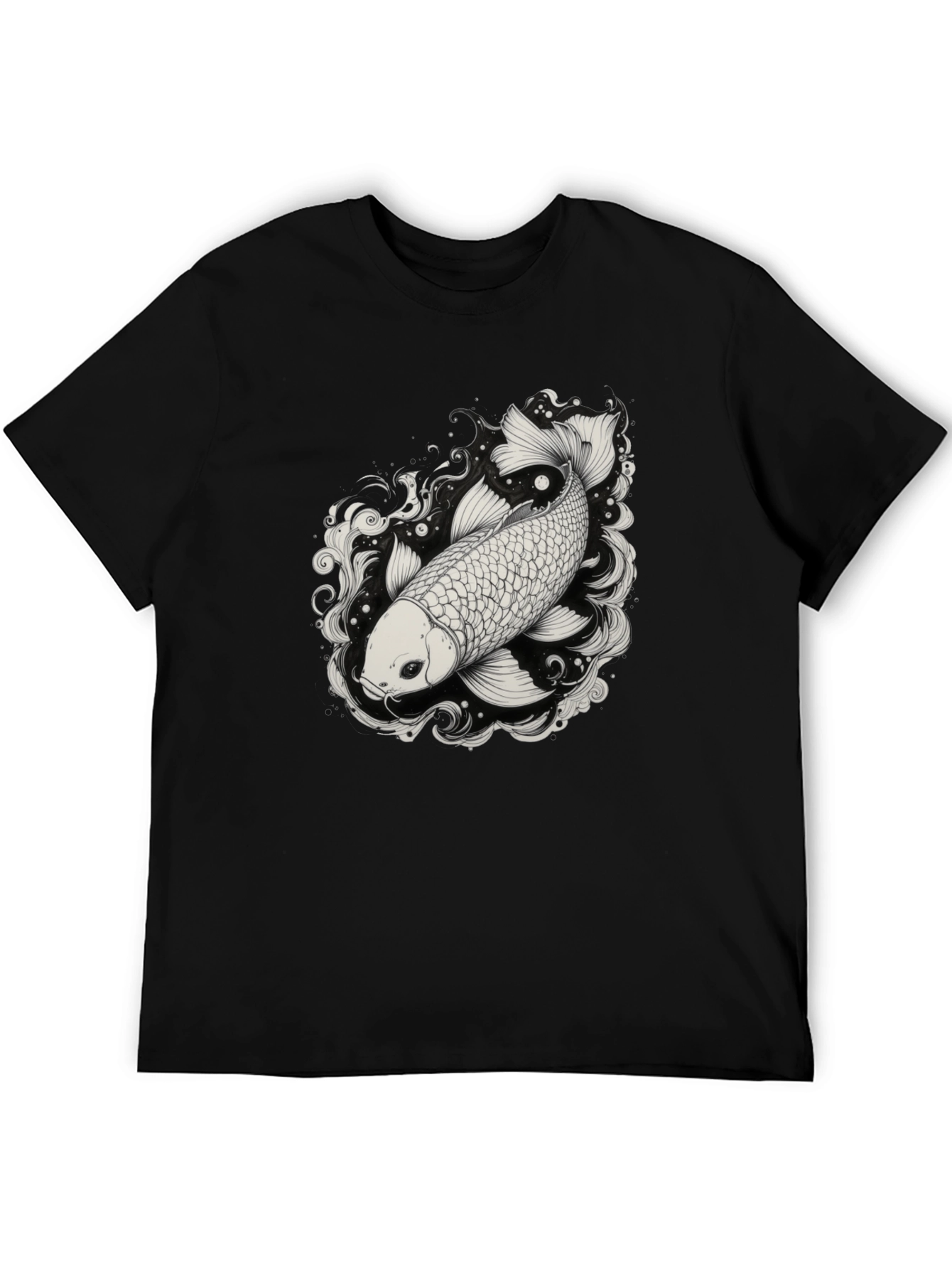 Black Koi Fish Graphic Tee - Black Cotton Blend Shirt view 5
