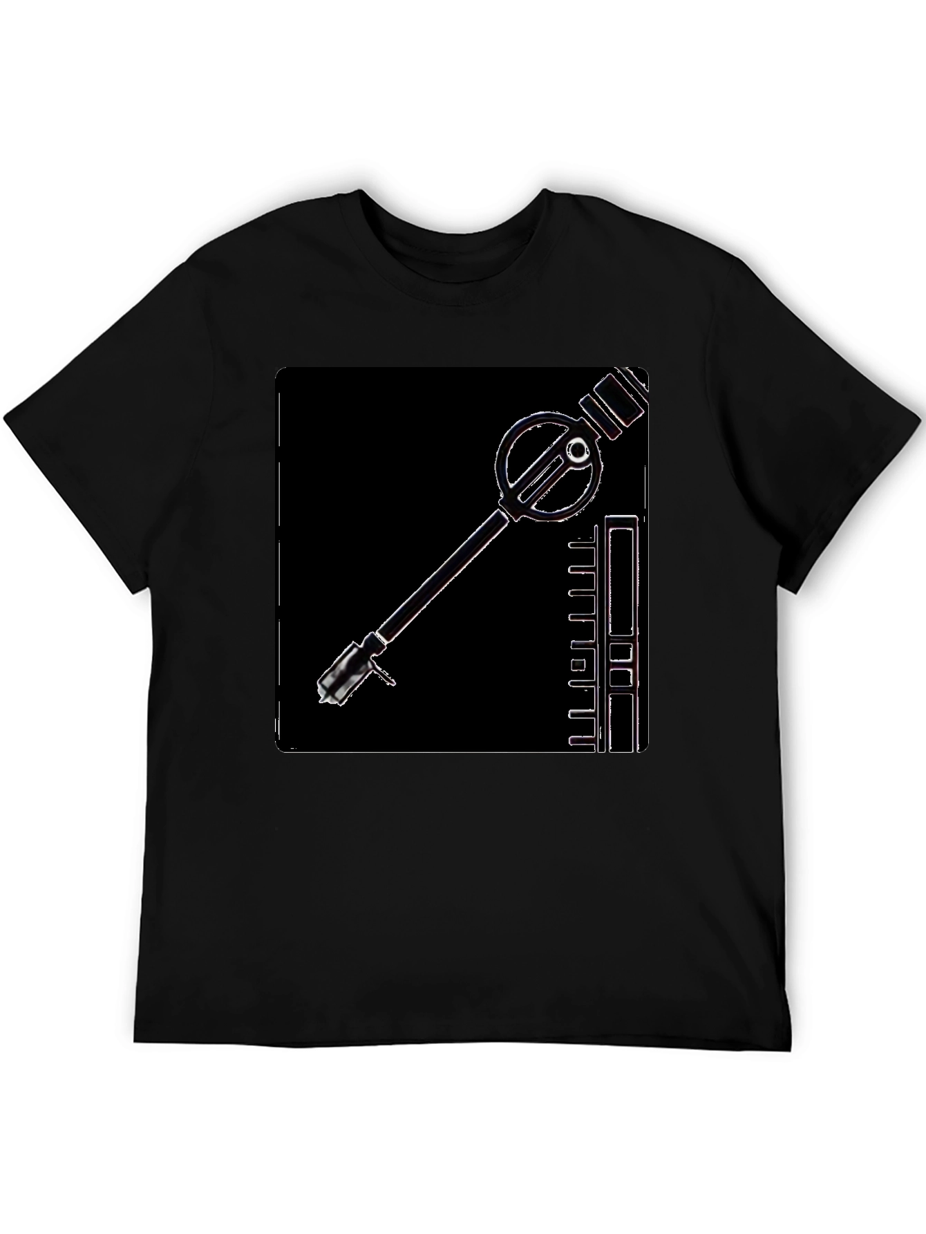 Black Retro Sci-Fi Gadget Graphic Tee - Black Cotton T-Shirt view 5