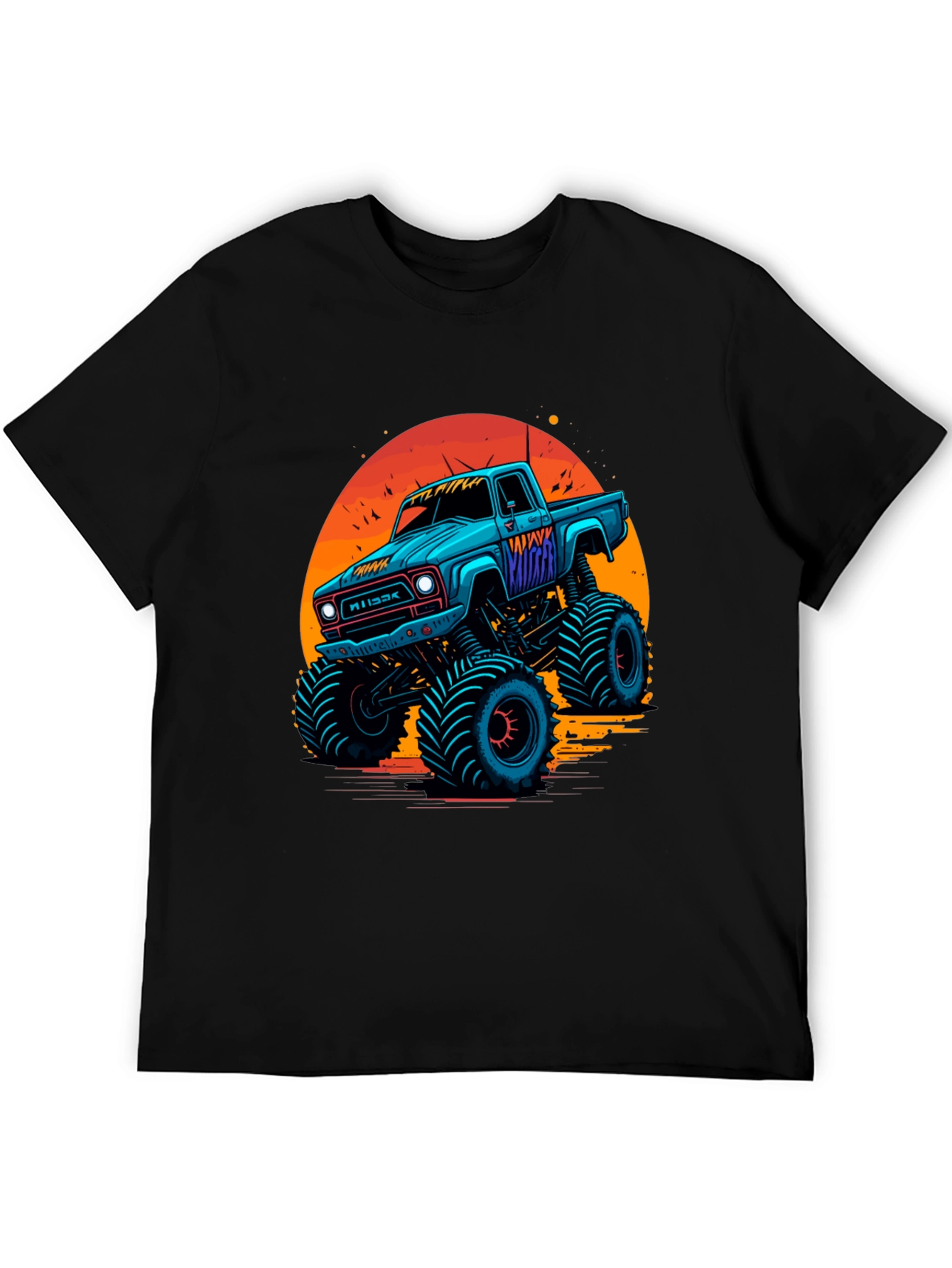 Black Monster Truck Graphic Tee - Retro Sunset Design view 5
