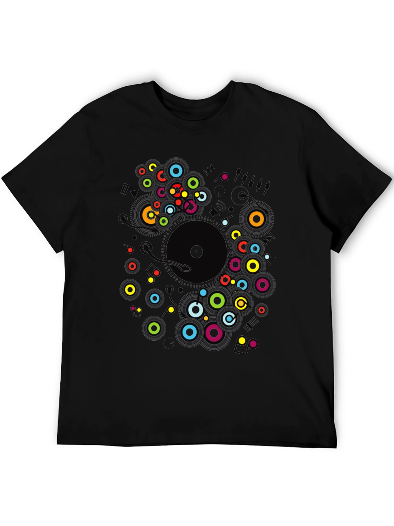 Black Modern Record Player Graphic Print Black T-Shirt view 5