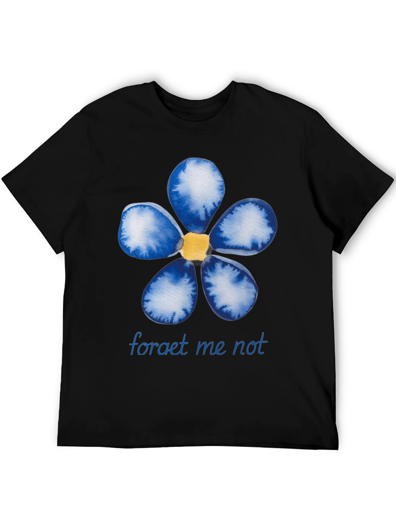 Black Forget-Me-Not Flower Graphic Black T-Shirt view 5