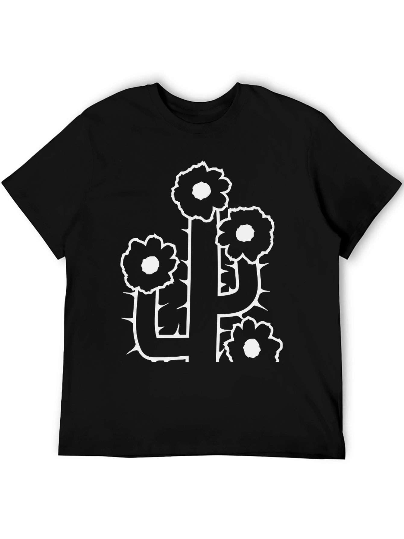 Black Cactus Flower Graphic Tee - Black Cotton T-Shirt view 5