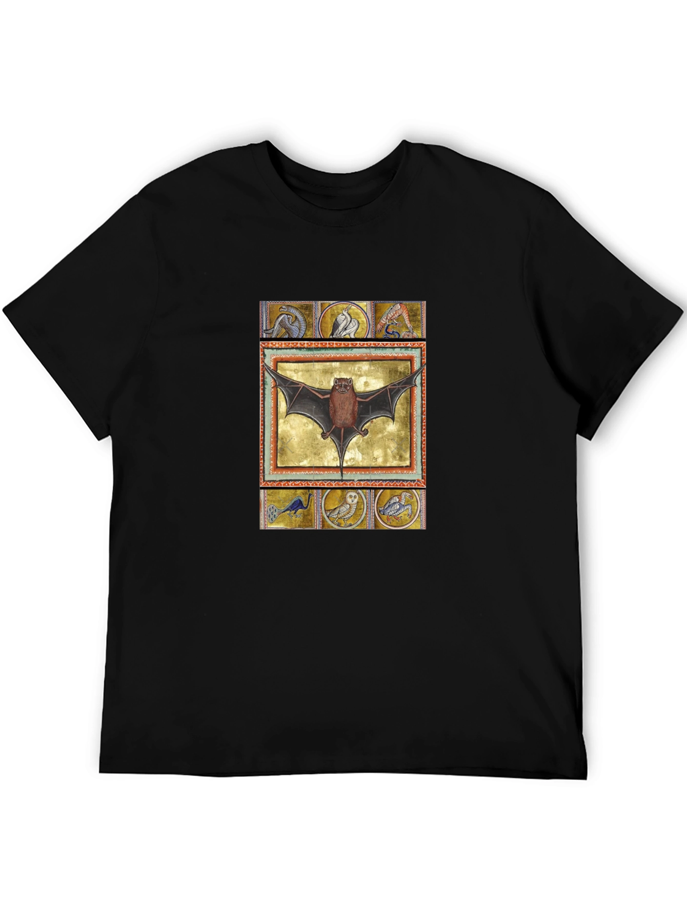 Black Medieval Bat Art T-Shirt - Unique Graphic Tee view 5