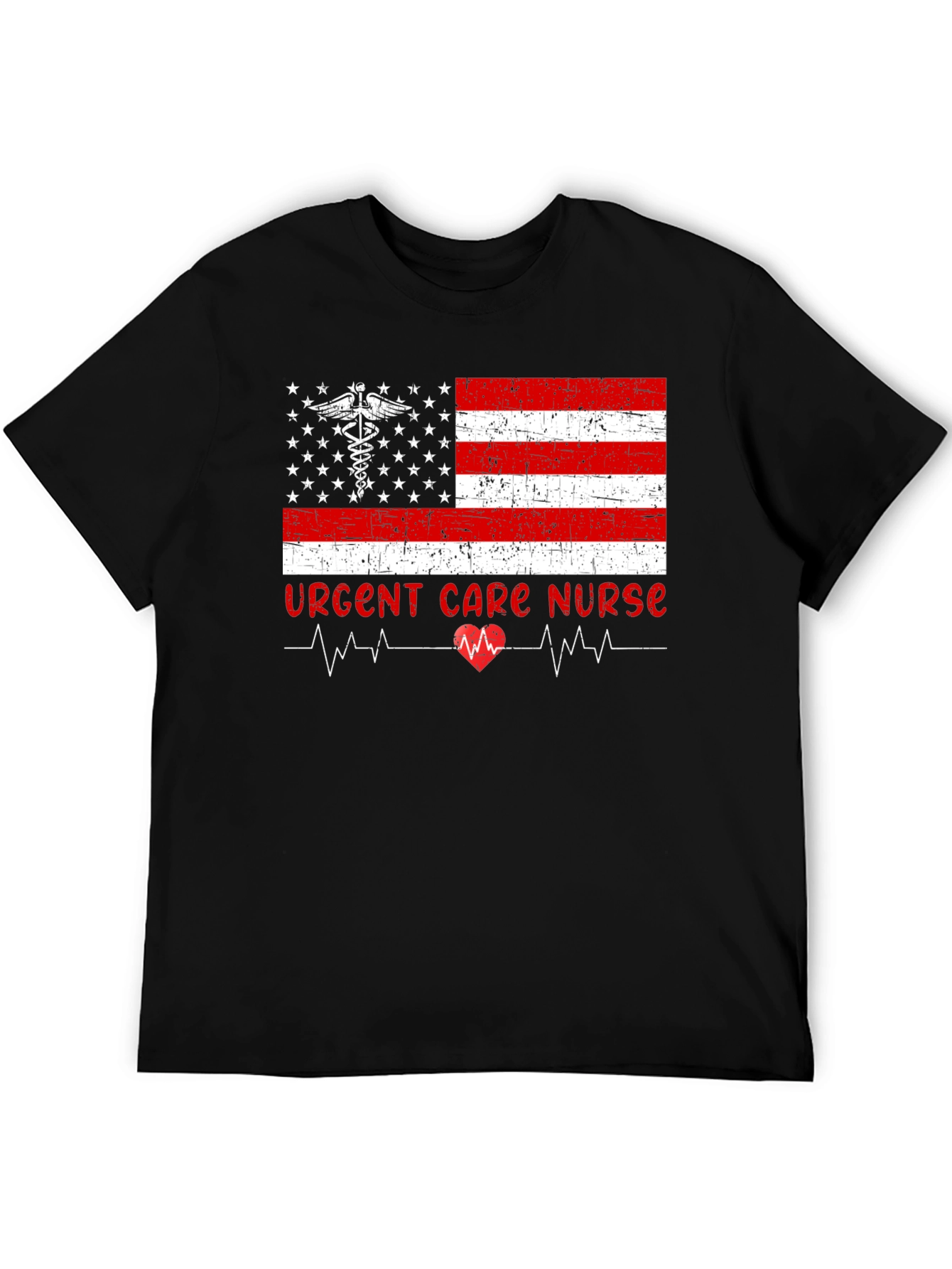 Black Urgent Care Nurse American Flag T-Shirt view 5