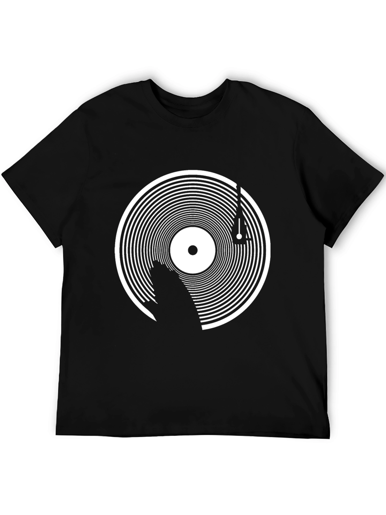 Black Retro Vinyl Record Graphic Tee - Black view 5