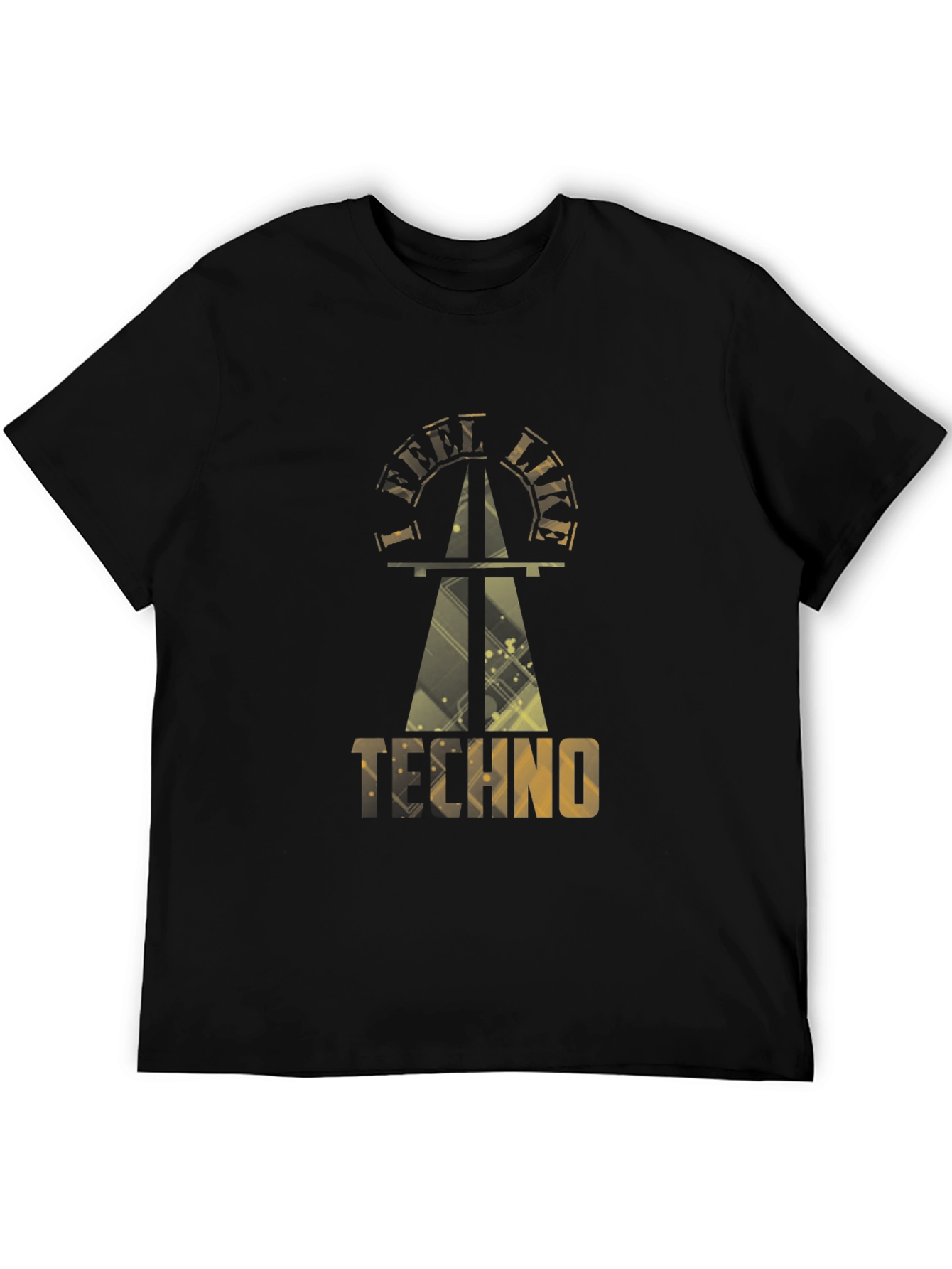 Black Golden Techno Graphic Black T-Shirt view 5