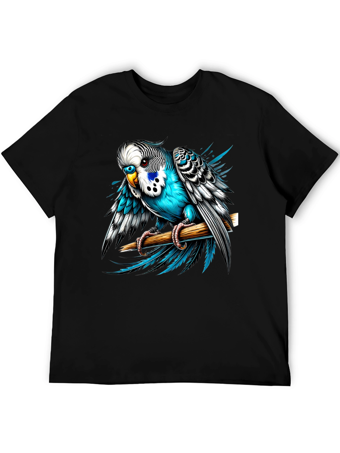 Black Blue Budgie Bird T-Shirt - Unique Graphic Tee view 5