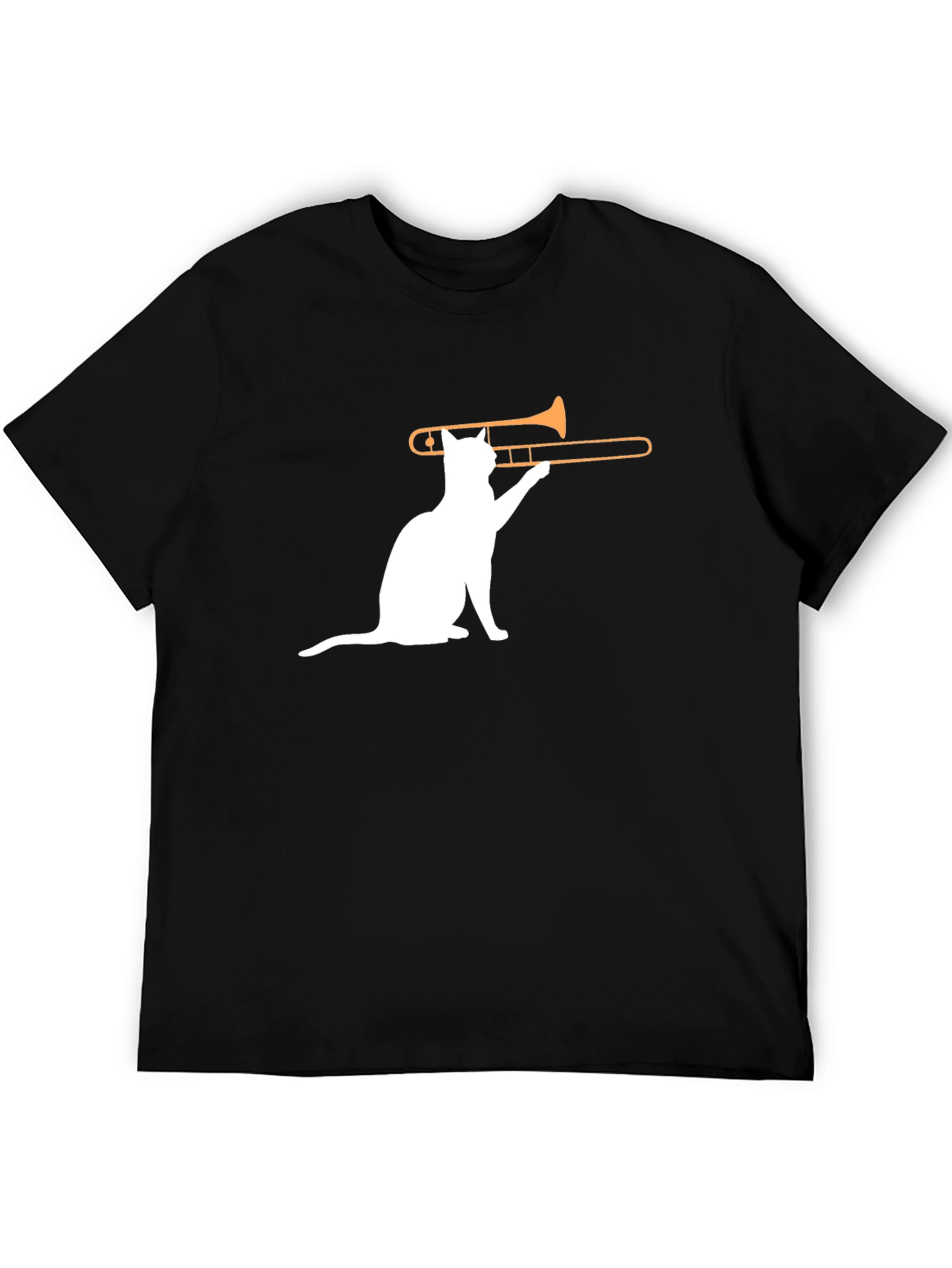 Black Cat Trombone T-Shirt - Black Cotton Graphic Tee view 5