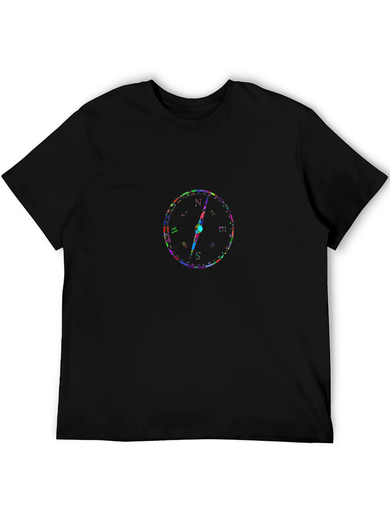 Black Colorful Compass Graphic Black T-Shirt view 5