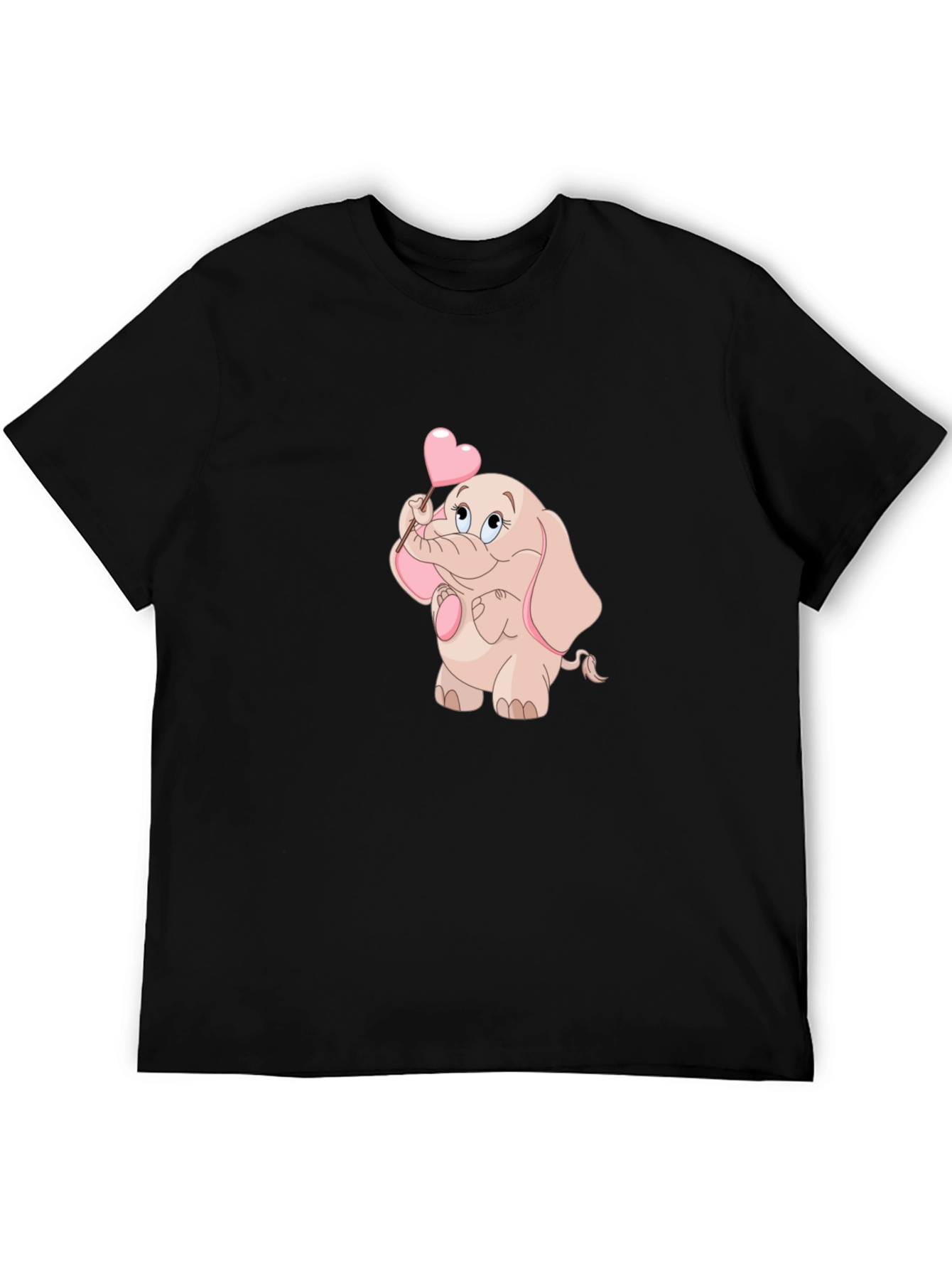 Black Cute Elephant Holding Heart T-Shirt view 5
