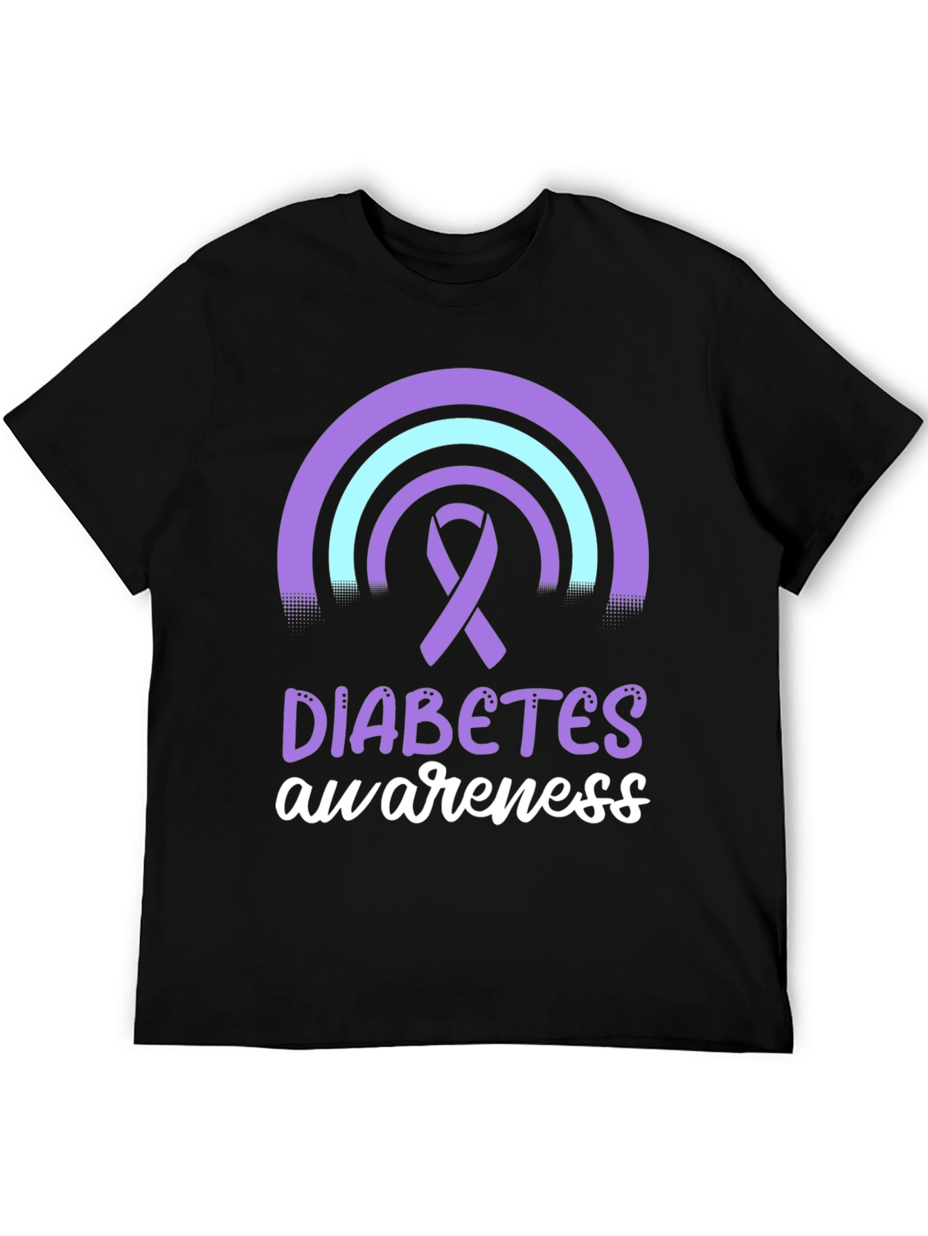 Black Diabetes Awareness T-Shirt Ribbon Rainbow Design view 5