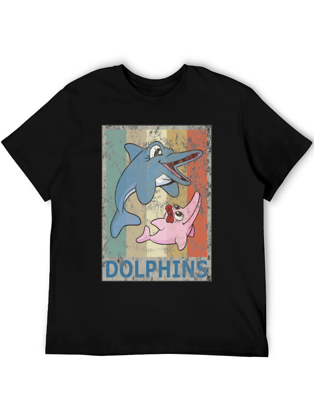 Black Retro Dolphin Cartoon T-Shirt view 5