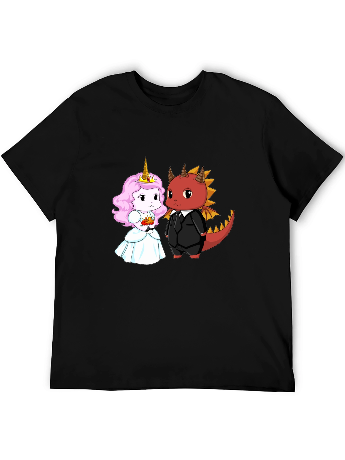 Black Unicorn and Dragon Cartoon Graphic Tee view 5