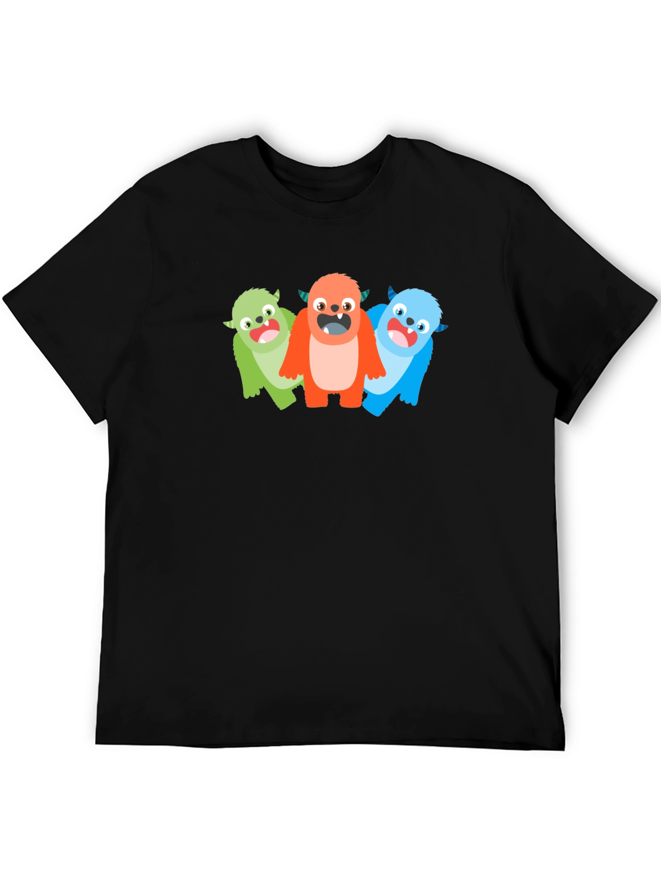 Black Monster Trio Graphic Tee - Fun Cartoon T-Shirt view 5