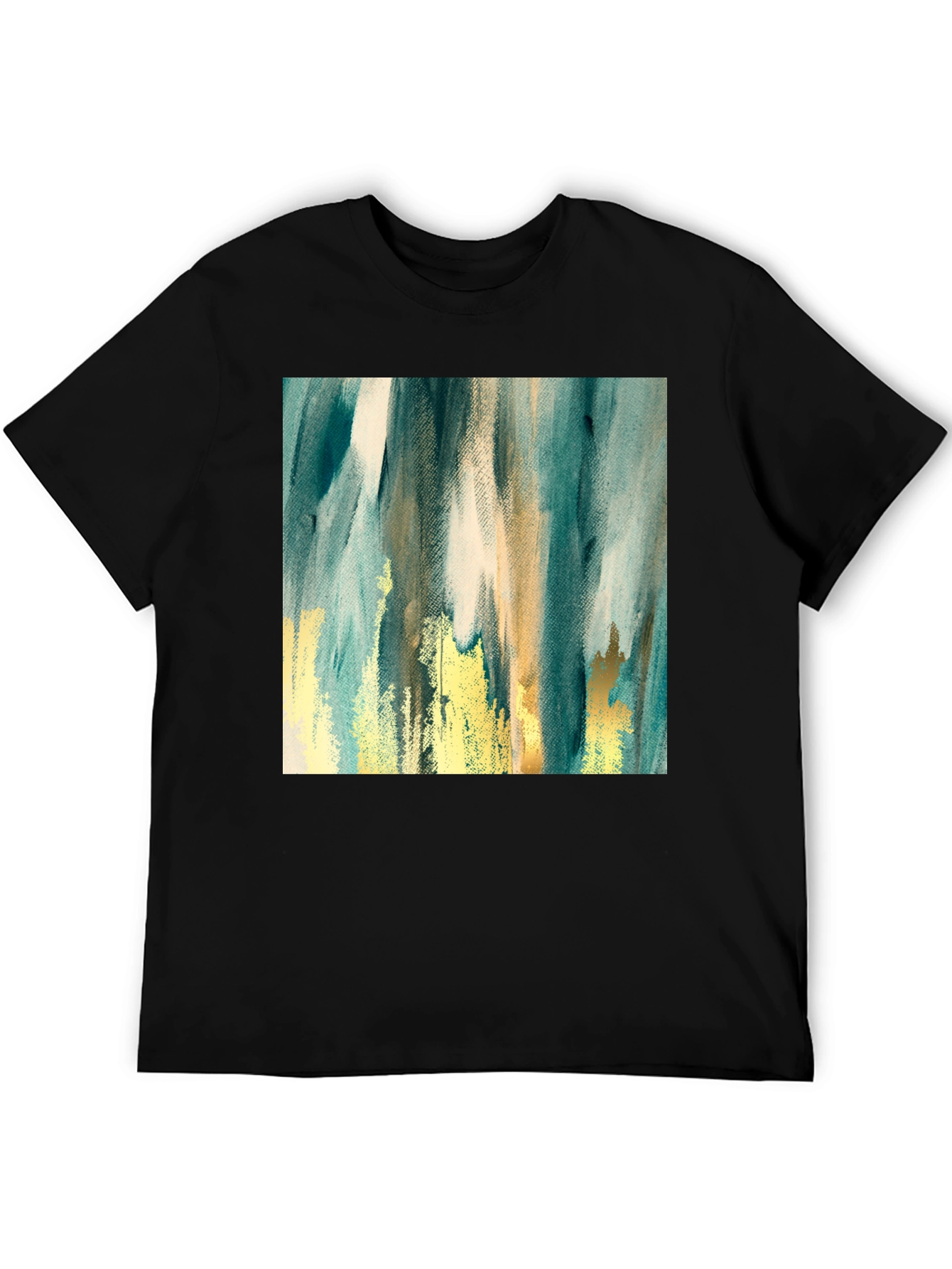 Black Abstract Art Print Black Crew Neck T-Shirt view 5