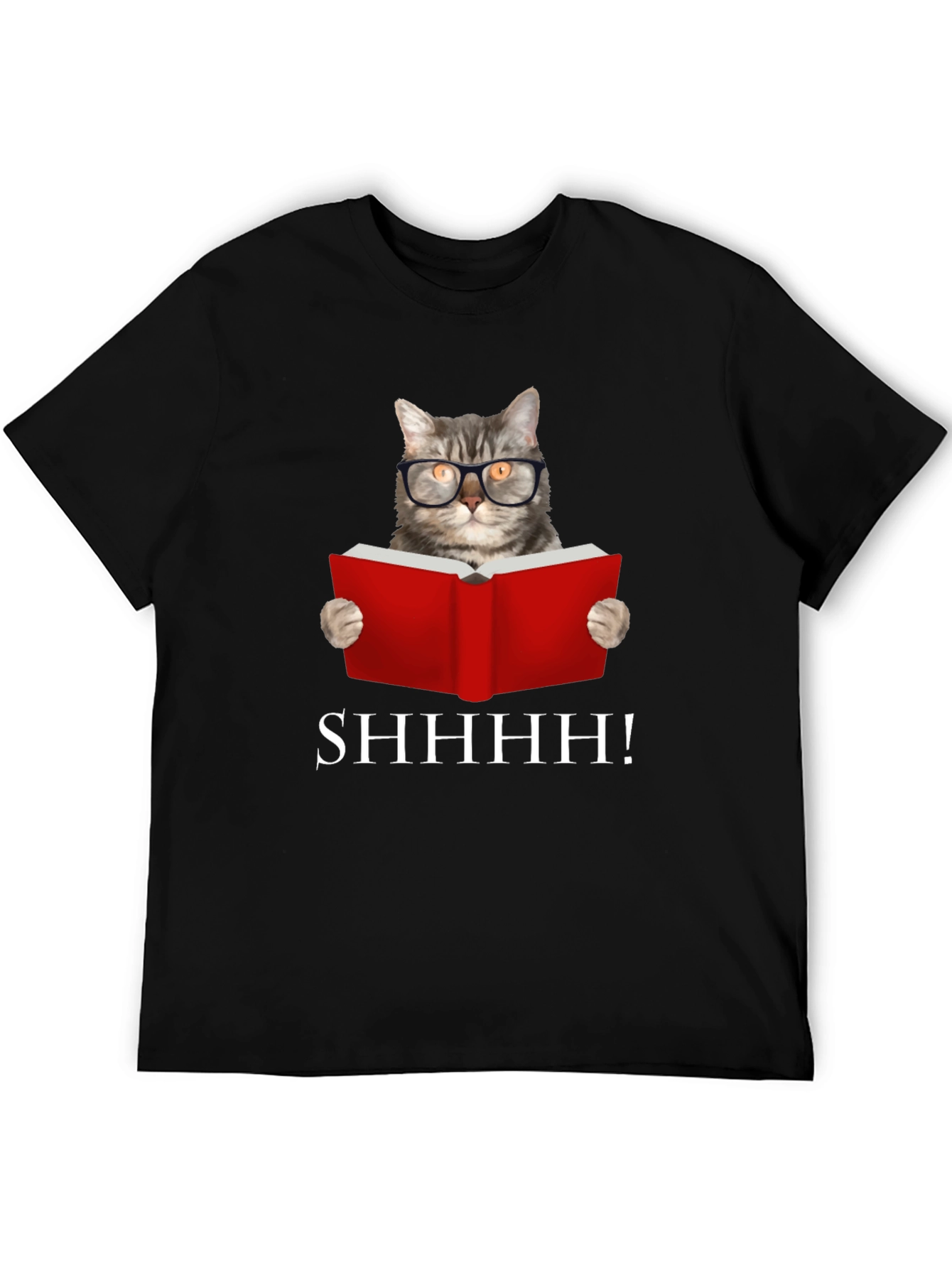 Black Shhh! Cat Reading Book Graphic Tee - Black view 5