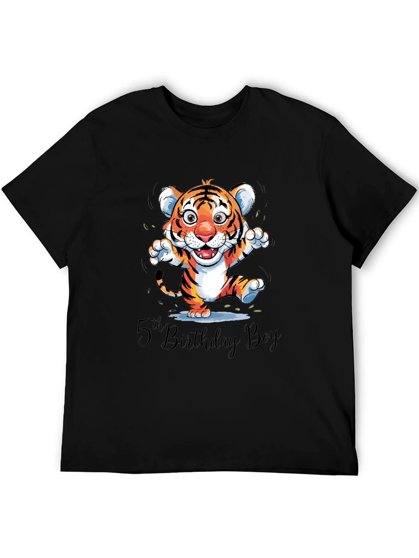 Black 5th Birthday Boy Tiger Cub T-Shirt view 5