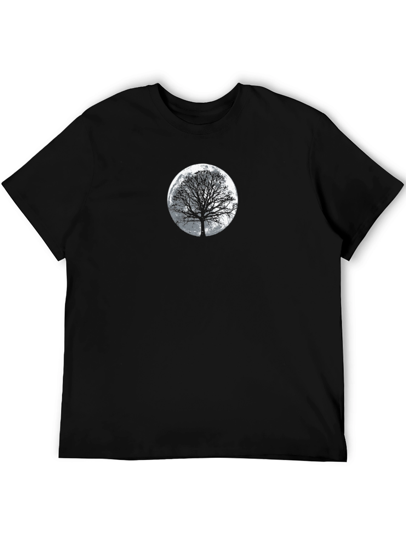Black Tree & Moon Graphic Tee - Black Cotton Casual Top view 5