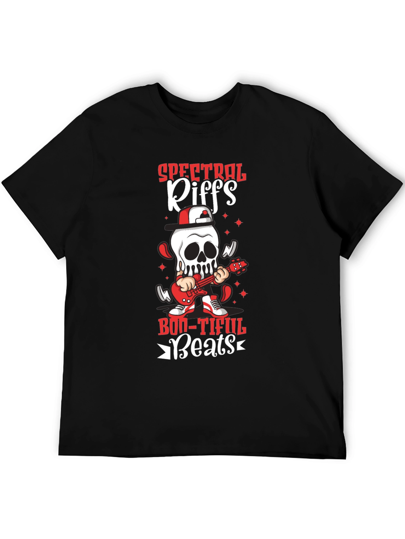 Black Spectral Riffs Boo-Tiful Beats T-Shirt - Rocking Skeleton view 5
