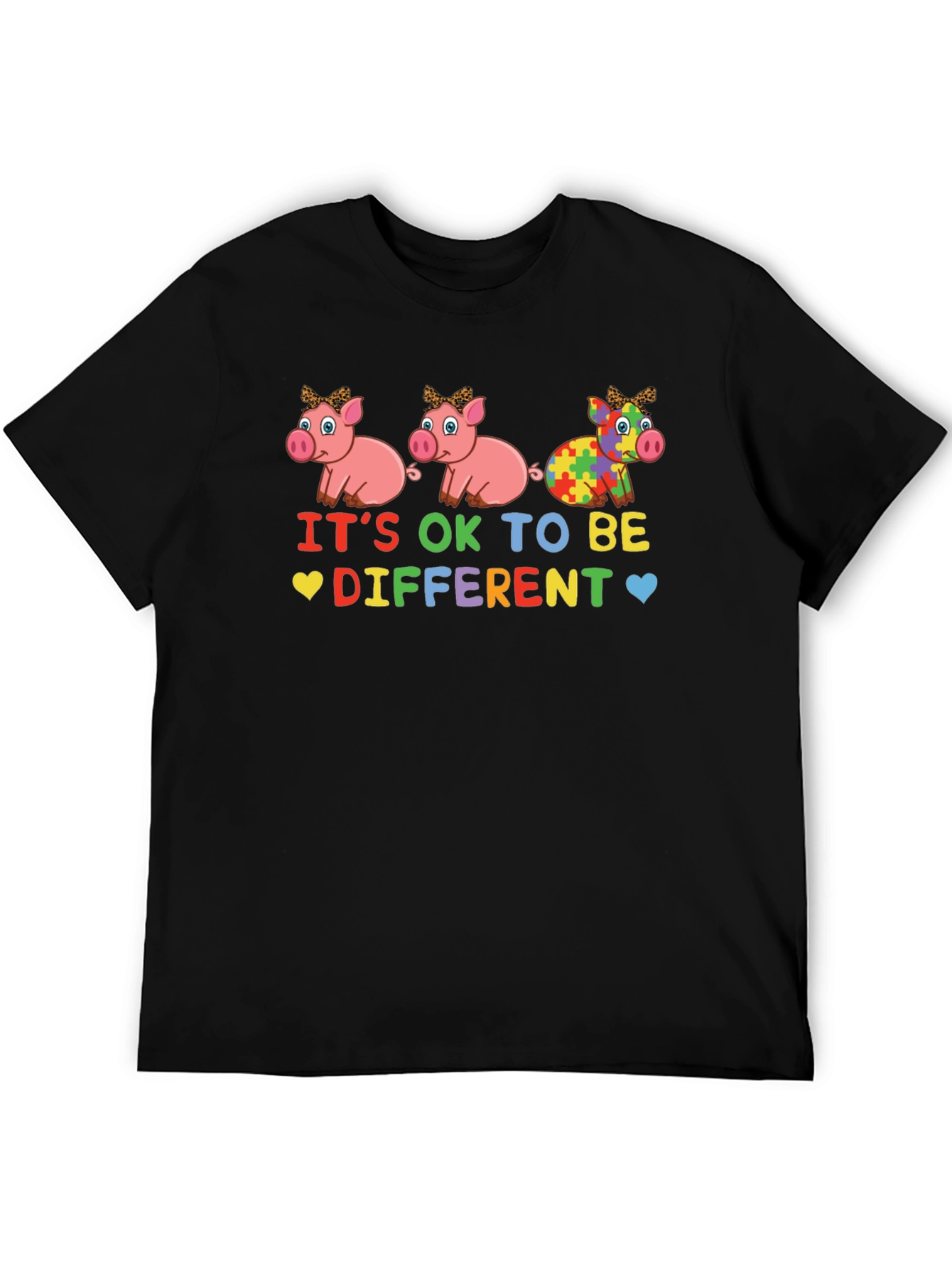 Black It's OK to Be Different Autism Awareness T-Shirt view 5