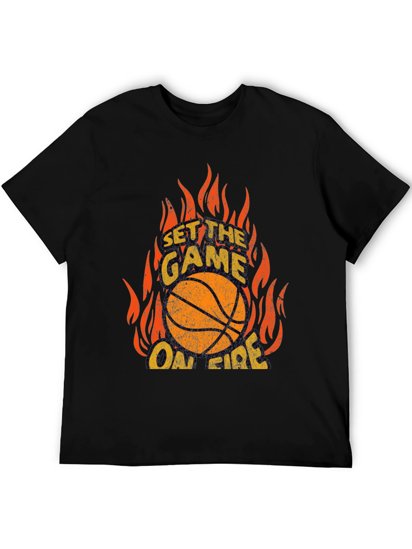 Black Set the Game On Fire Basketball Graphic Tee view 5