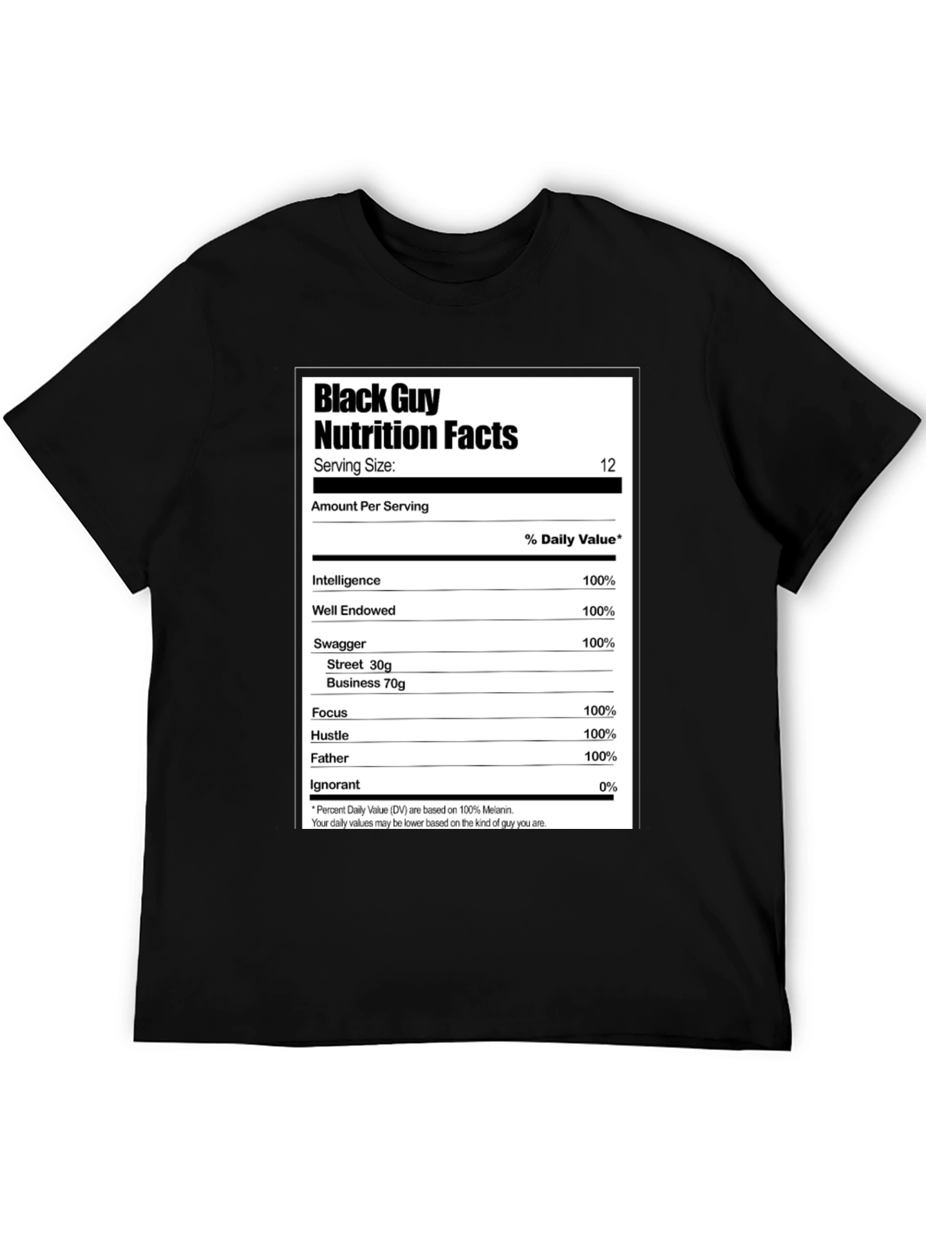 Black Black Guy Nutrition Facts Graphic T-Shirt view 5