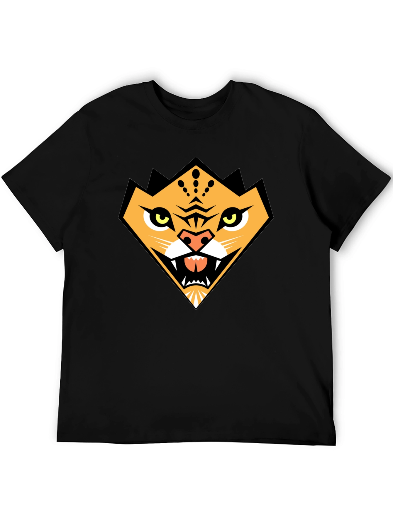 Black Geometric Tiger Graphic Tee - Black Cotton Comfort view 5