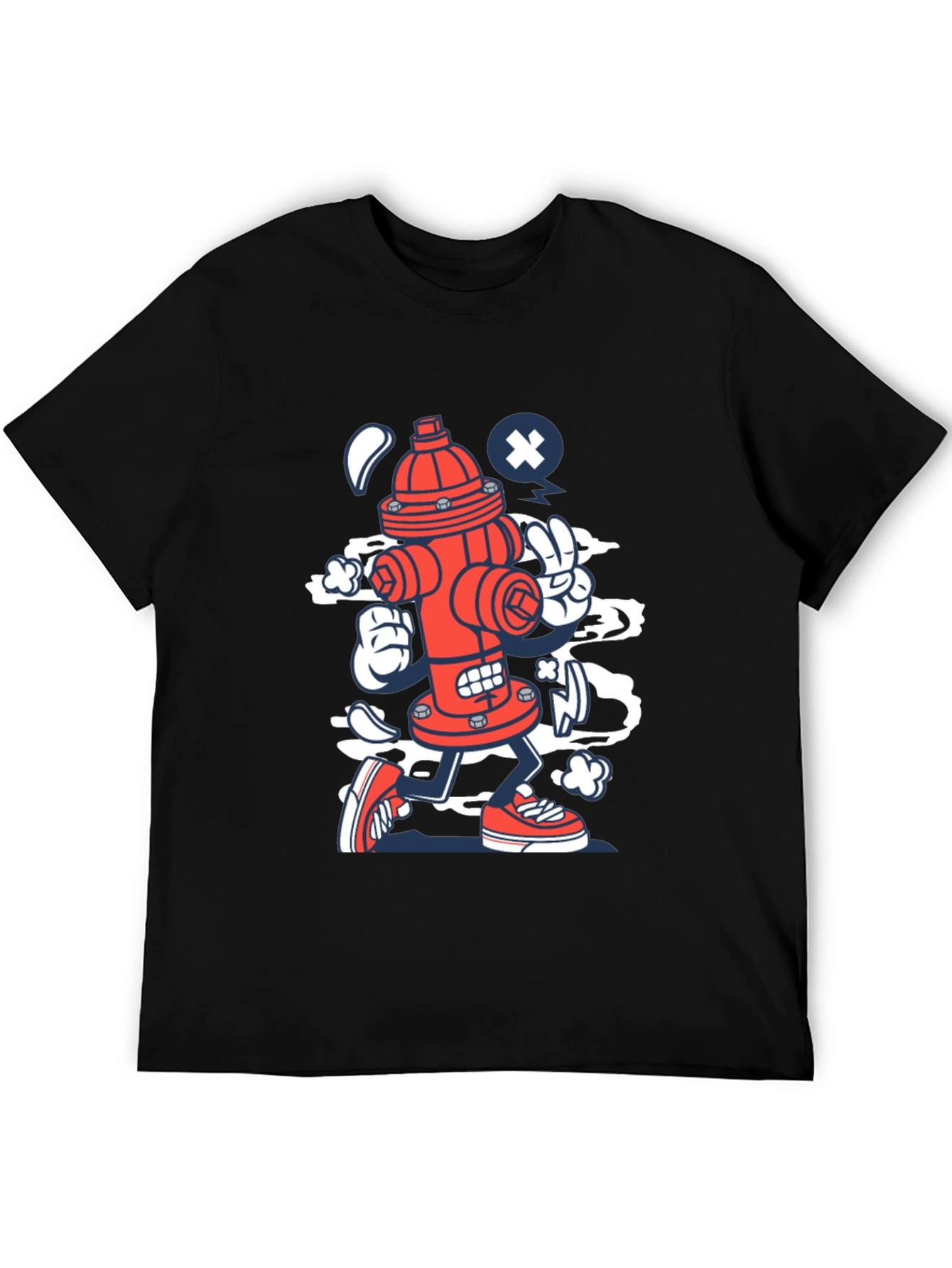 Black Cartoon Fire Hydrant Graphic Tee - Black Cotton Shirt view 5