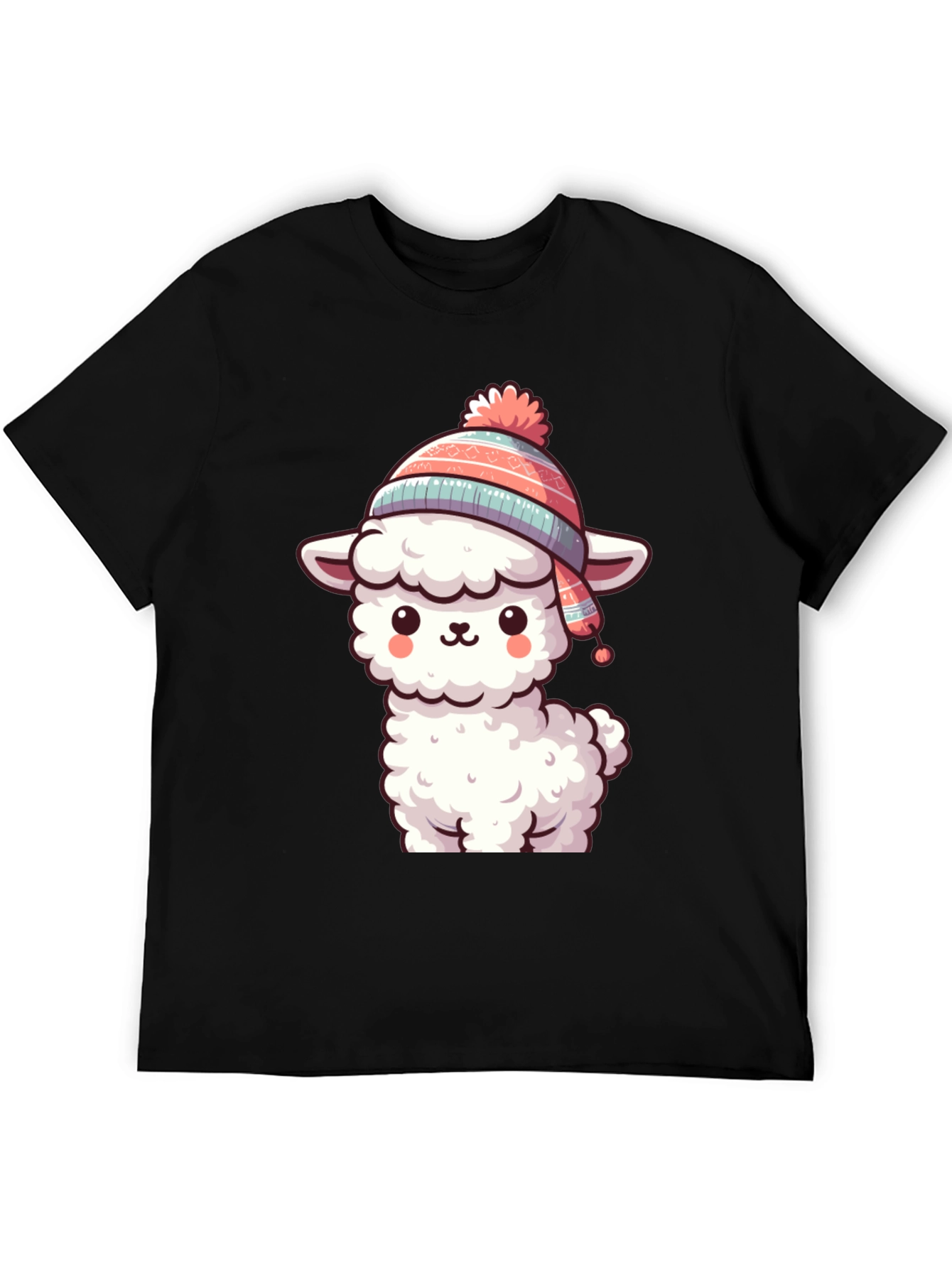 Black Cute Llama in Hat Graphic Tee view 5
