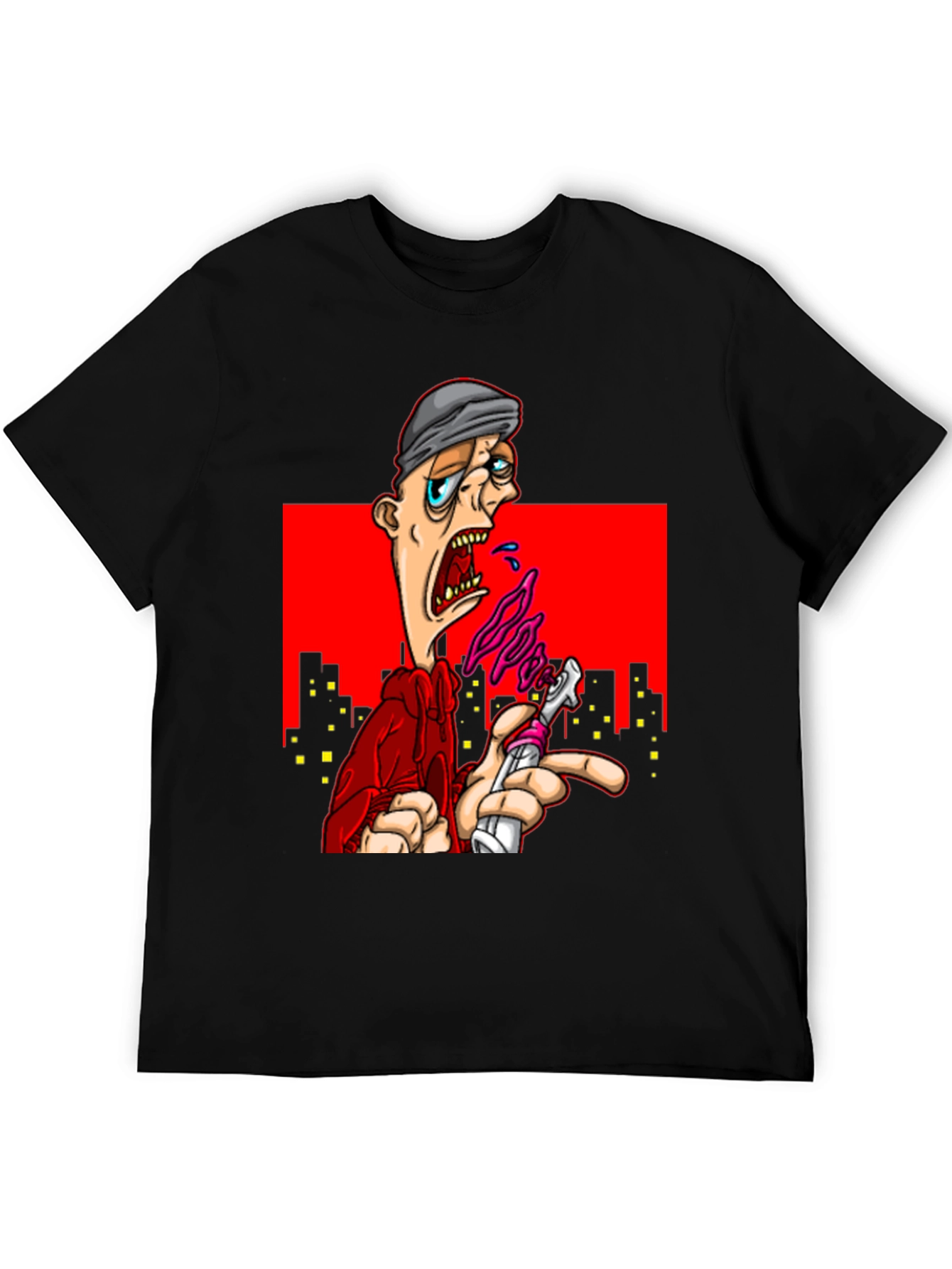 Black Edgy Cartoon Graphic T-Shirt - Urban Style view 5