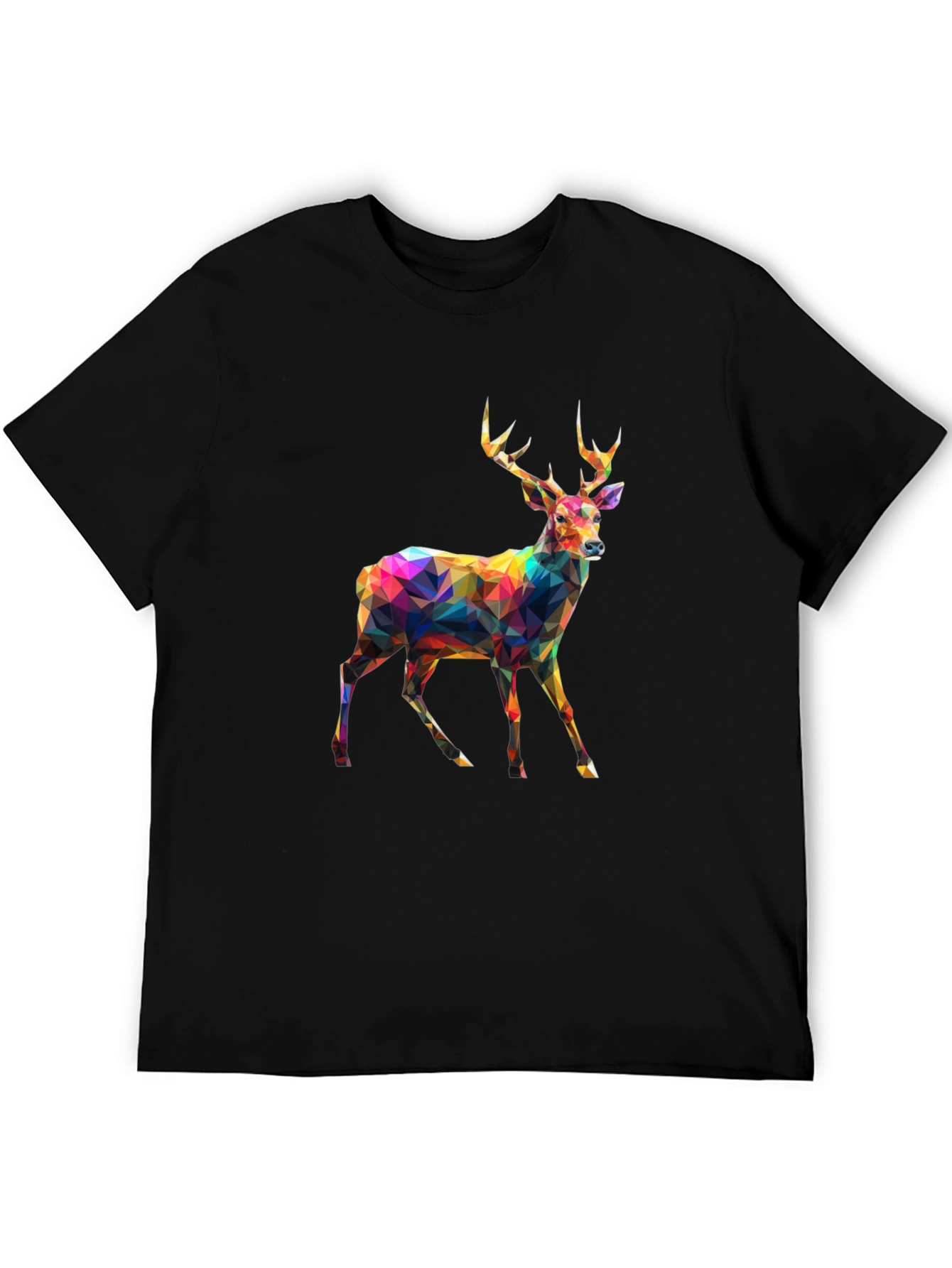 Black Geometric Deer Graphic Tee - Men's Black T-Shirt view 5