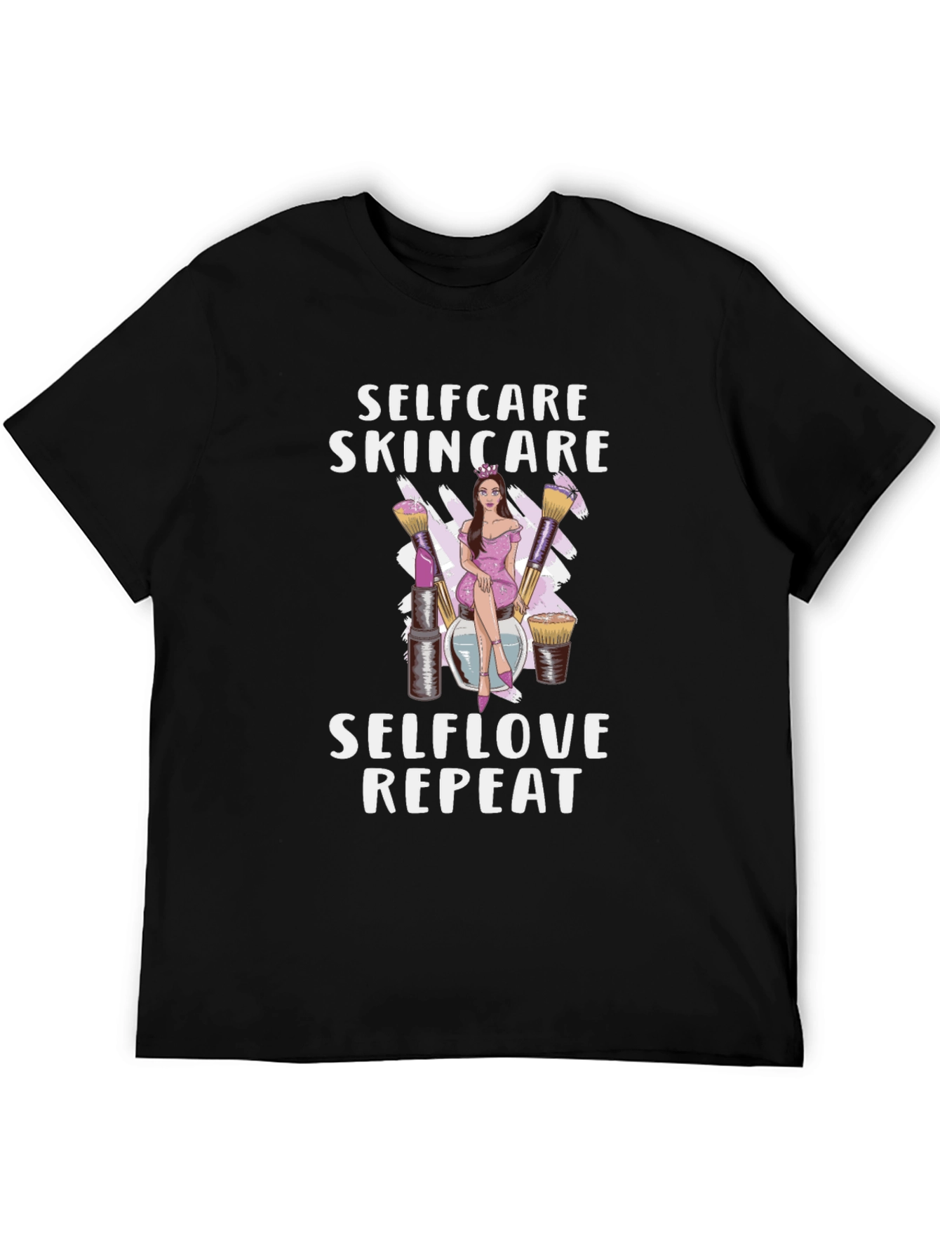 Black Selfcare Skincare T-Shirt: Selflove Repeat Design view 5