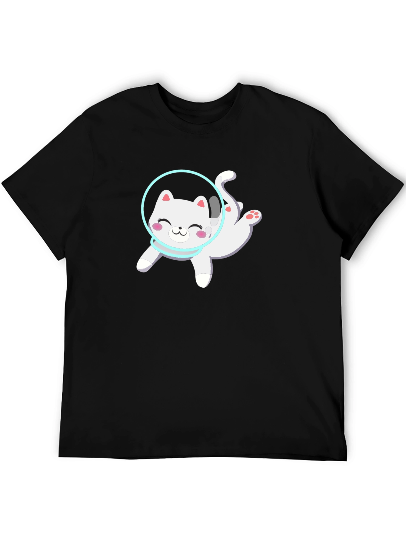 Black Astronaut Cat Black T-Shirt - Cute Space Kitty Design view 5