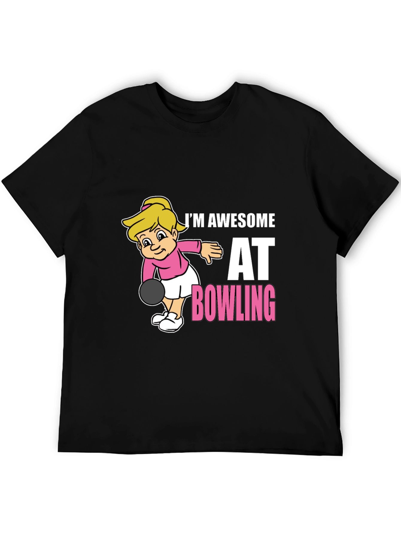 Black Awesome Bowler T-Shirt - Cartoon Girl Bowling Design view 5
