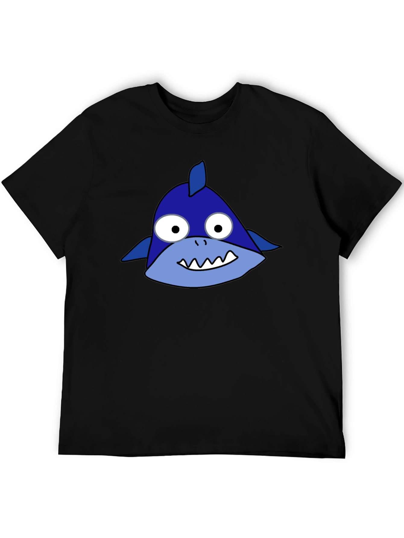 Black Cartoon Shark Graphic Black Tee Shirt view 5