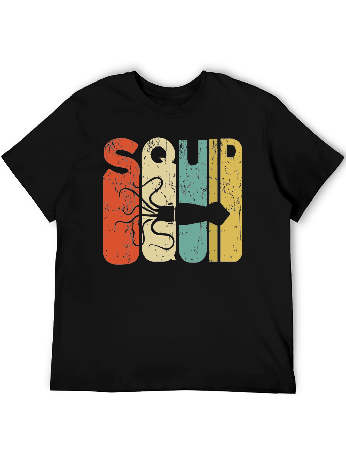 Black Retro Squid Graphic Tee - Black Cotton T-Shirt view 5