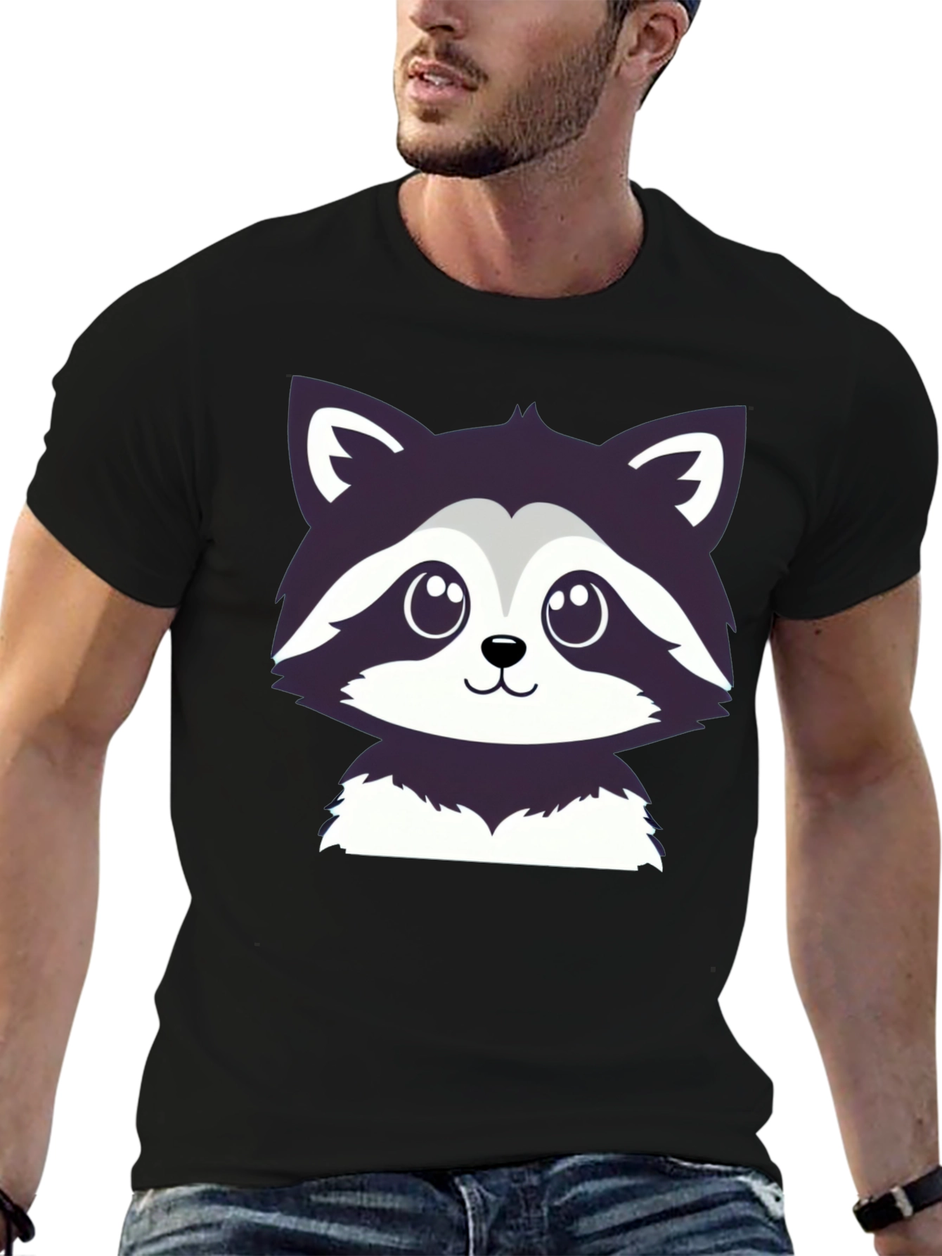 Black Cute Raccoon Graphic Tee - Soft Cotton Blend view 6