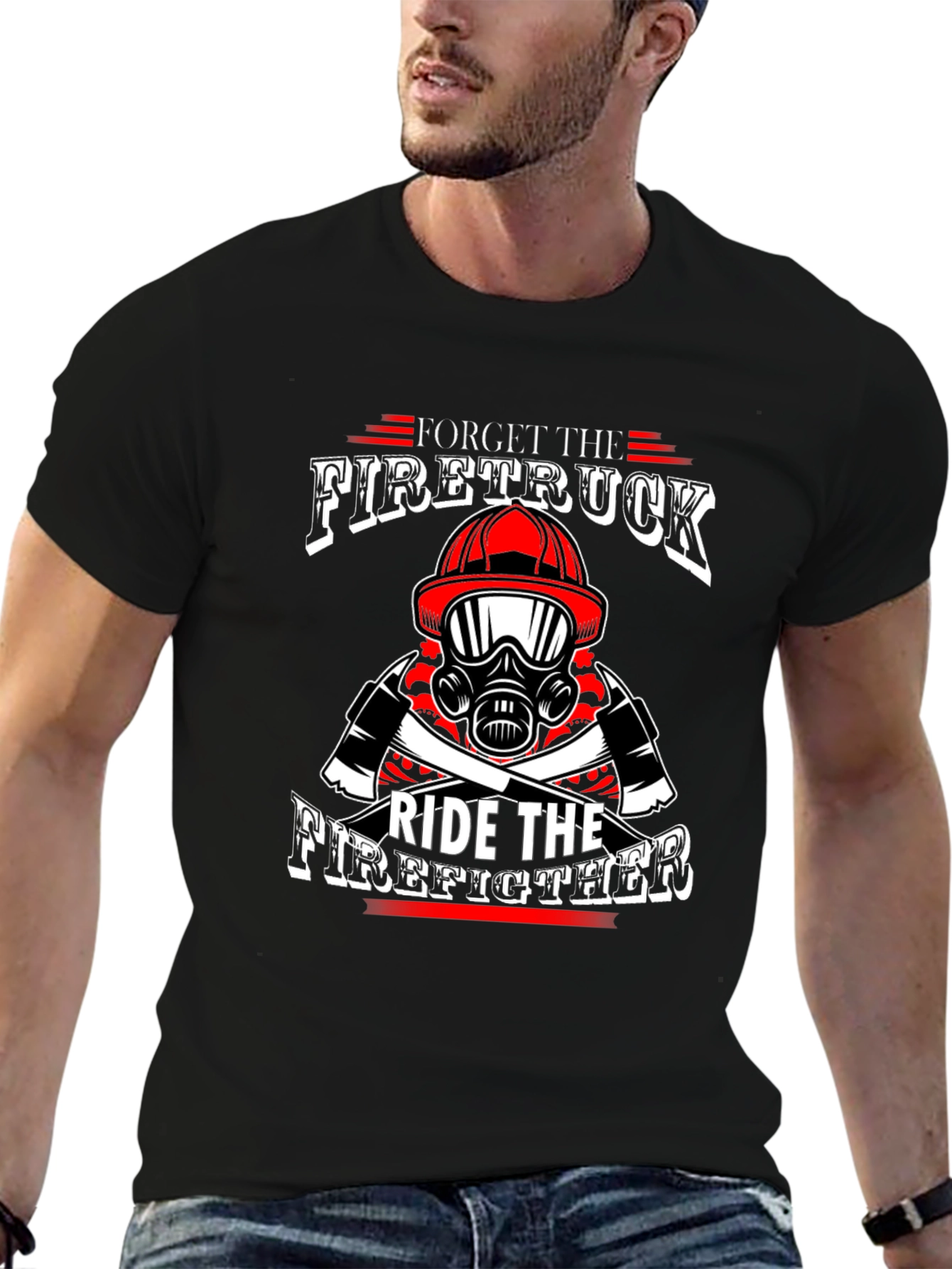 Black Forget Firetruck, Ride Firefighter Black T-Shirt view 6