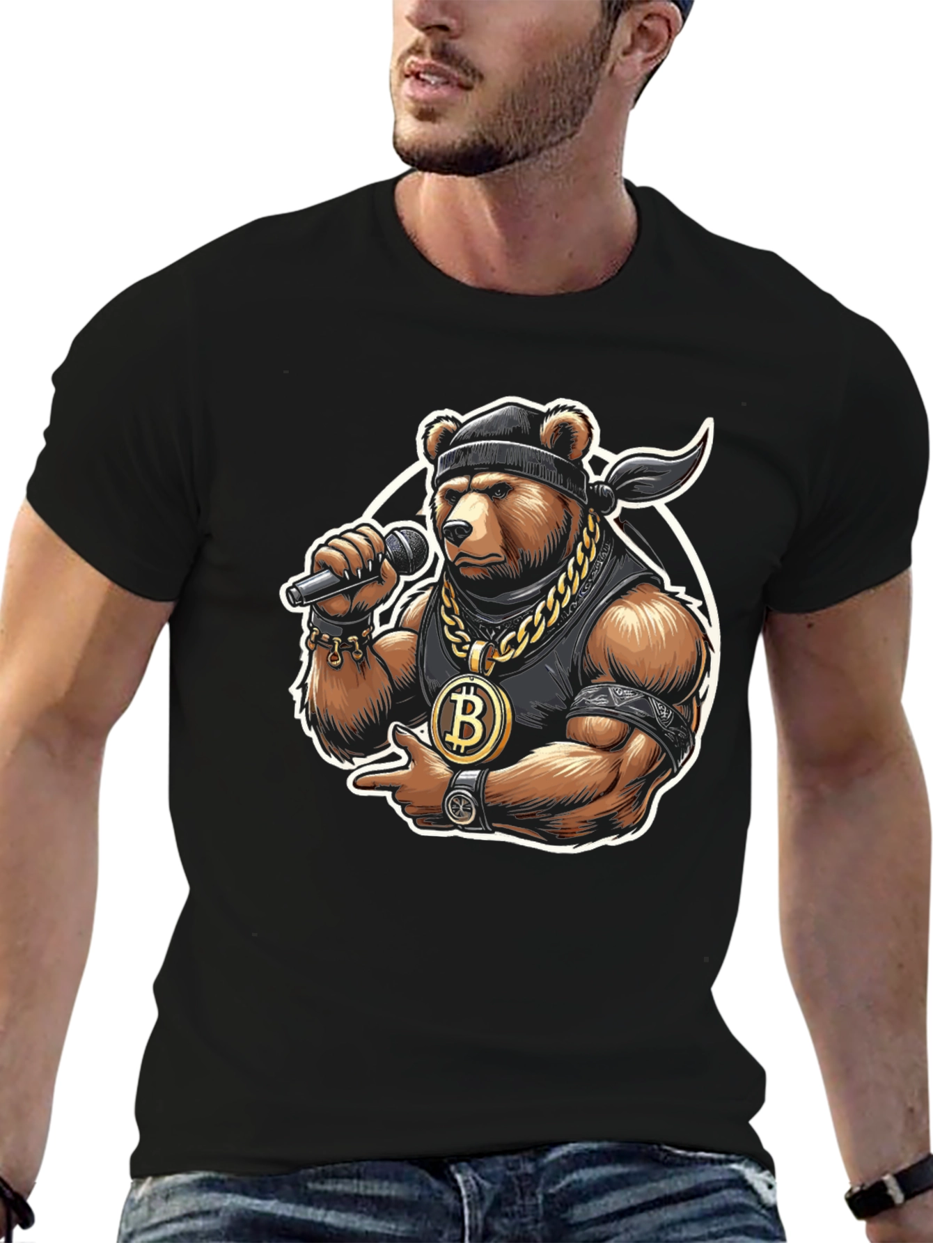Black Bitcoin Bear T-Shirt - Crypto Hip Hop Style view 6