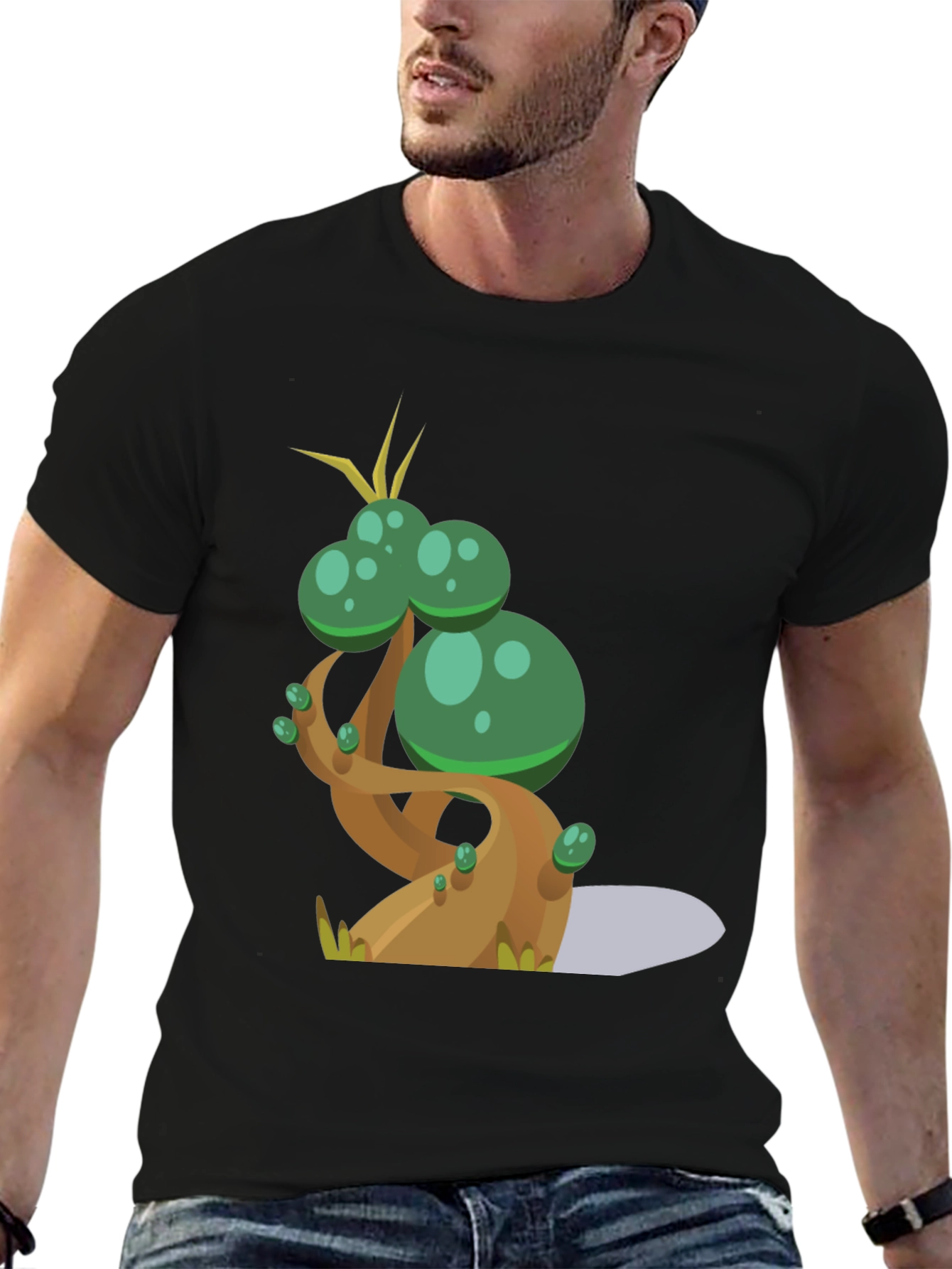 Black Cartoon Tree Graphic Tee - Black Cotton Blend T-Shirt view 6