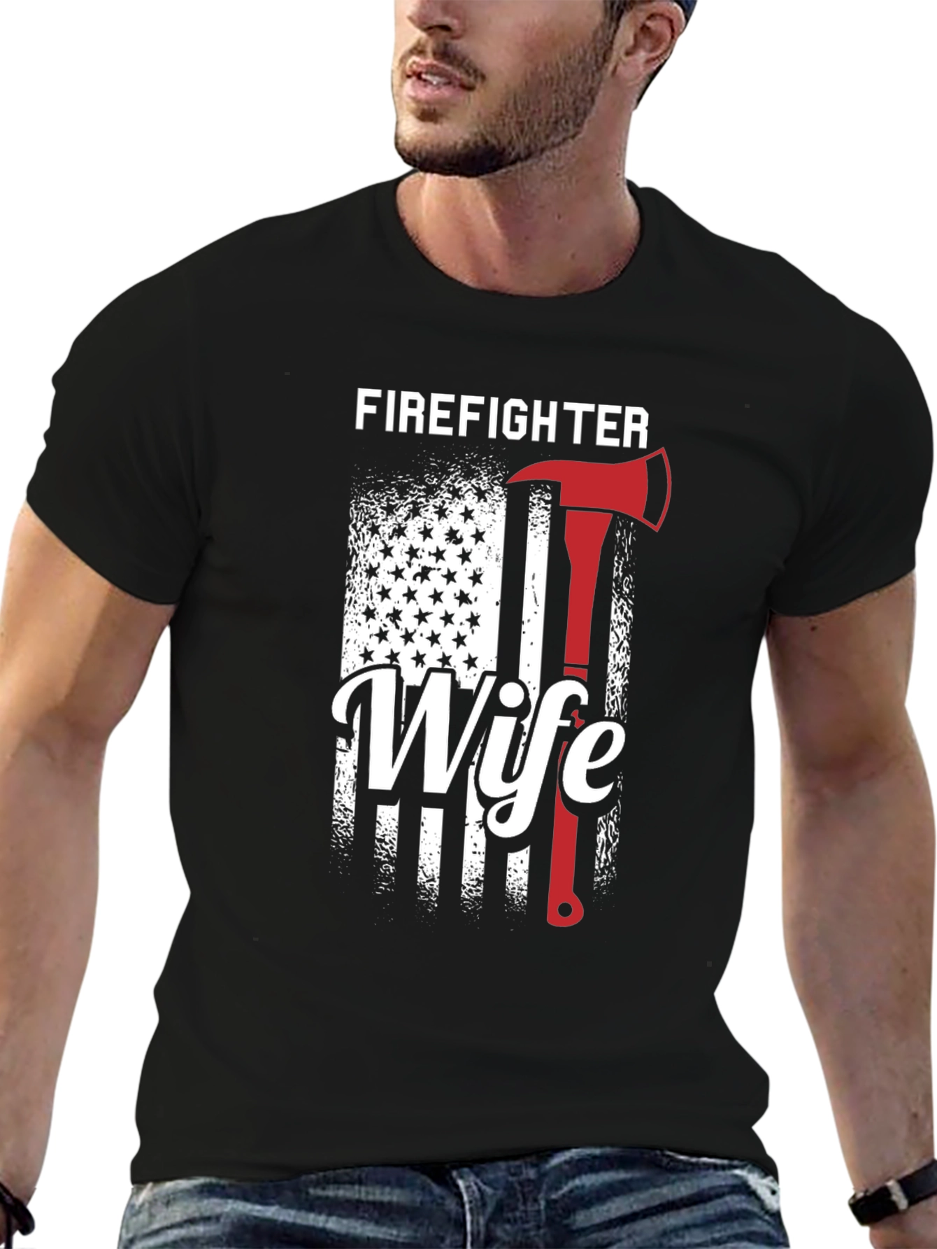 Black Firefighter Wife Graphic Tee - American Flag view 6
