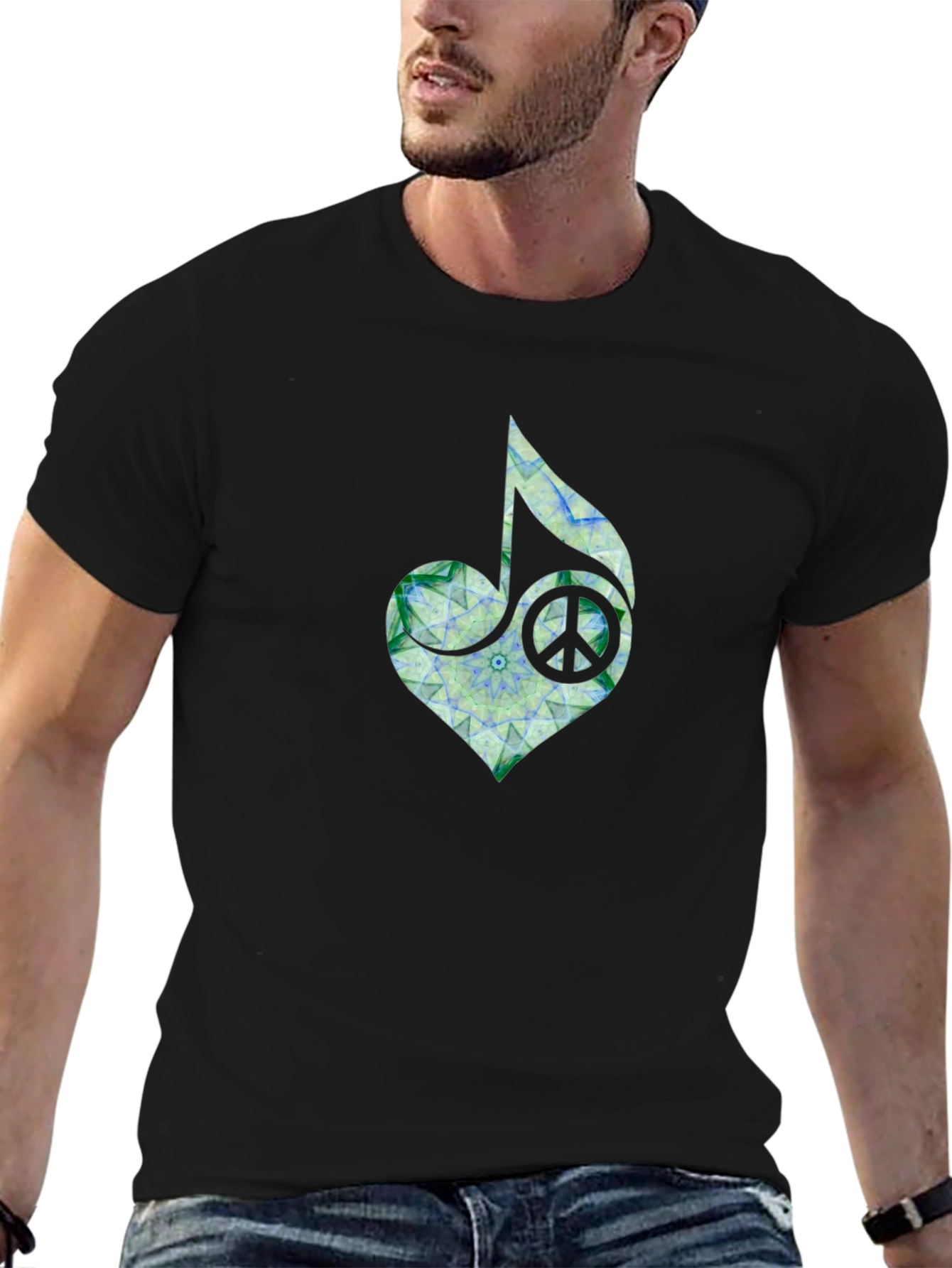 Black Peace Heart Music Note T-Shirt - Black view 6