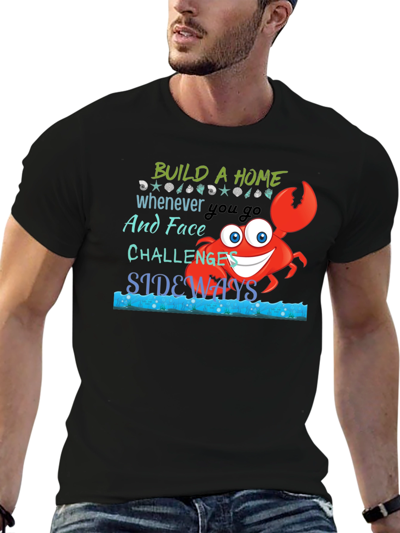 Black Build A Home Crab Graphic T-Shirt view 6